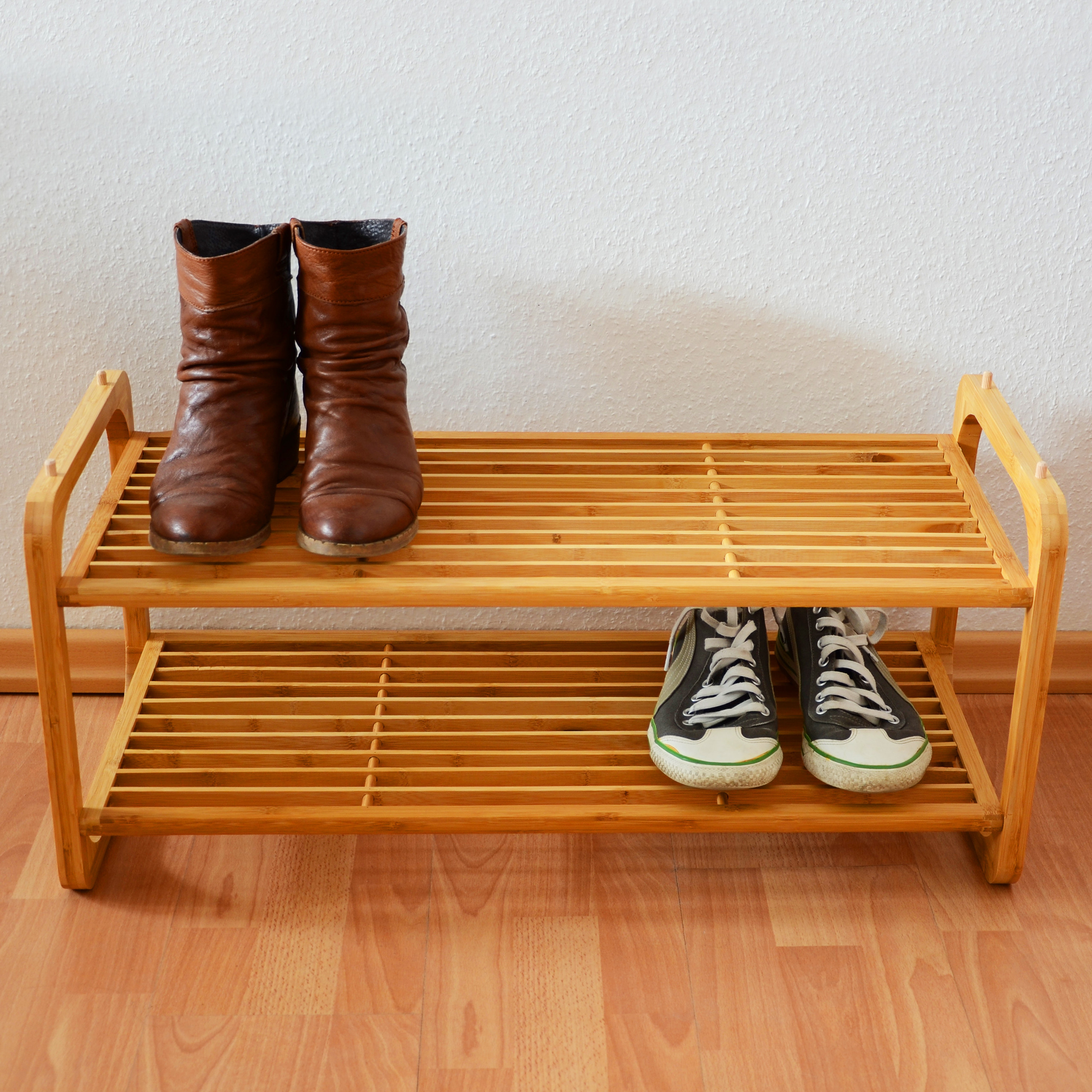 Schuhregal bambus Schuhstnder stapelbar 2 Ablagen leicht Schuhregal aus  Bambus | eBay