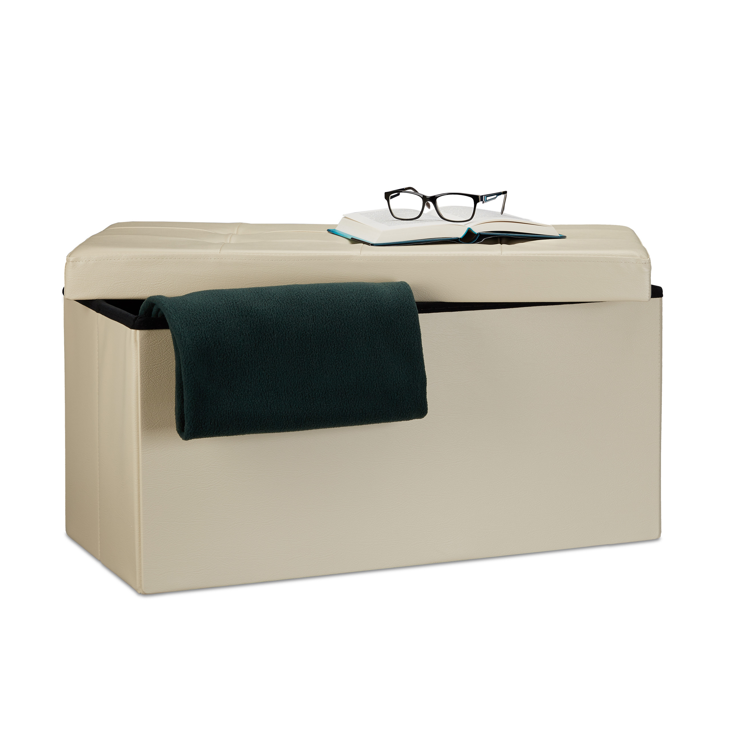 Banco asiento plegable Taburete de almacenamiento Puff tapizado 85 litros - Imagen 18 de 77