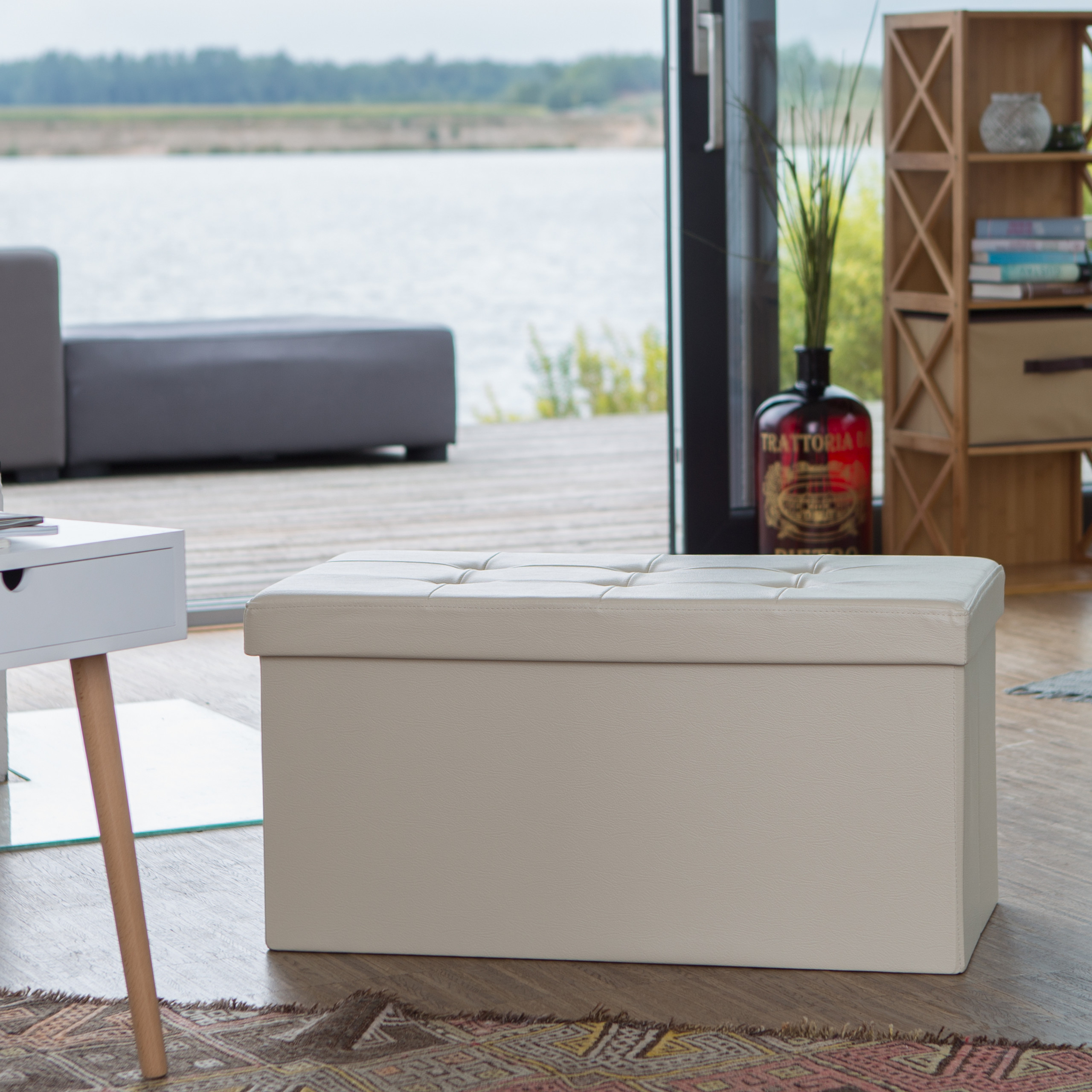 Banco asiento plegable Taburete de almacenamiento Puff tapizado 85 litros - Imagen 19 de 77