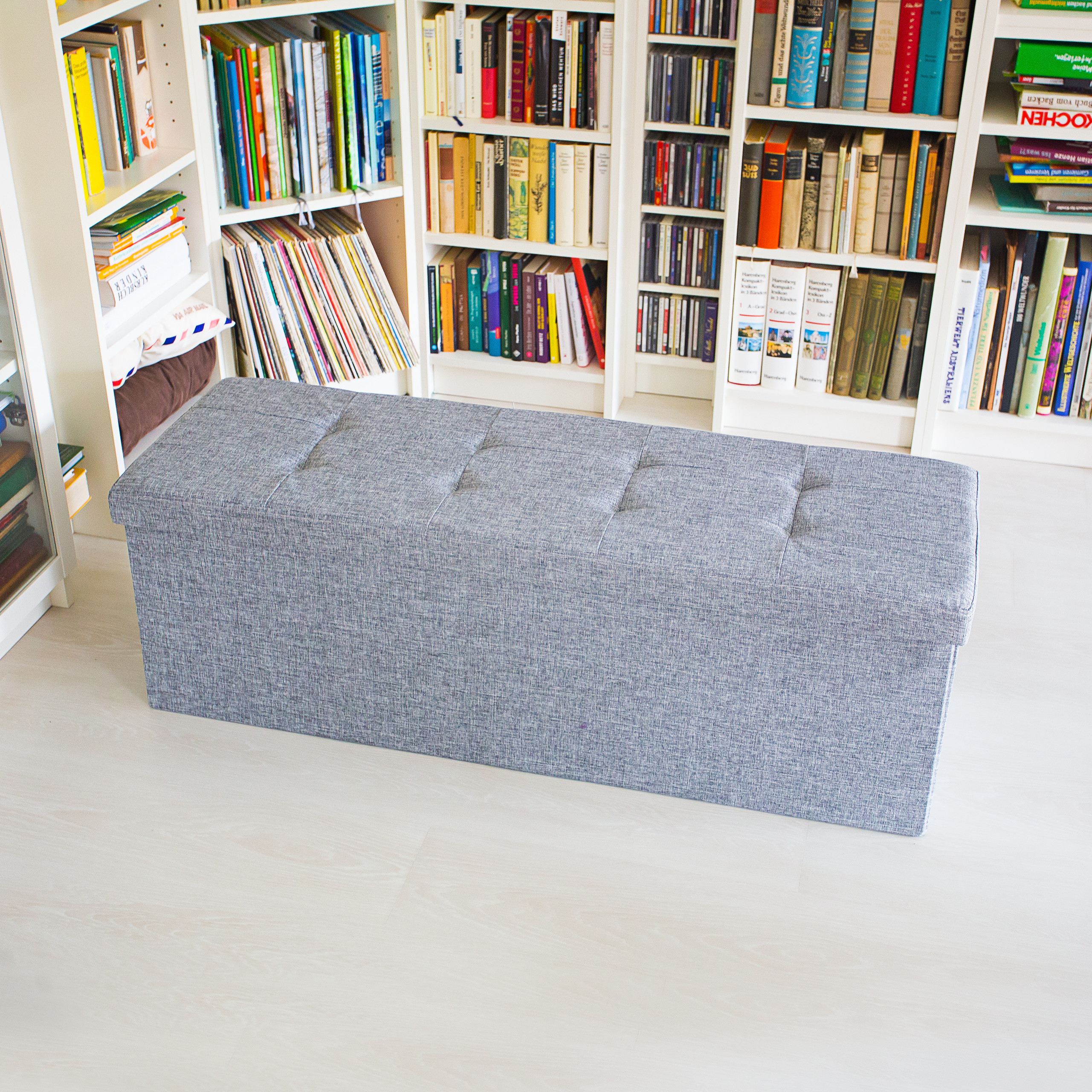 Baul almacenamiento puff decorativo arcón infantil 140 L baúl plegable acolchado - Imagen 17 de 59