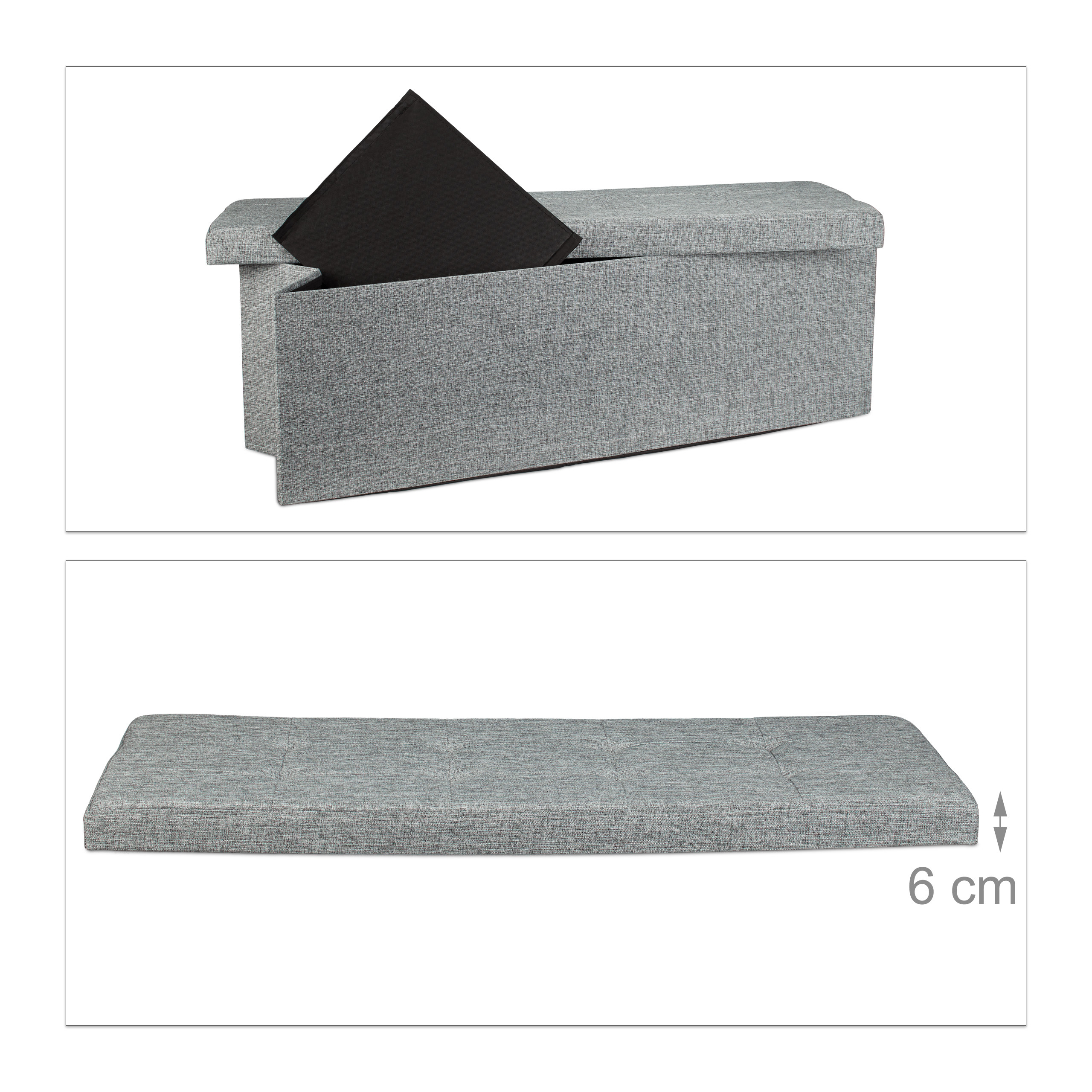 Baul almacenamiento puff decorativo arcón infantil 140 L baúl plegable acolchado - Imagen 20 de 59