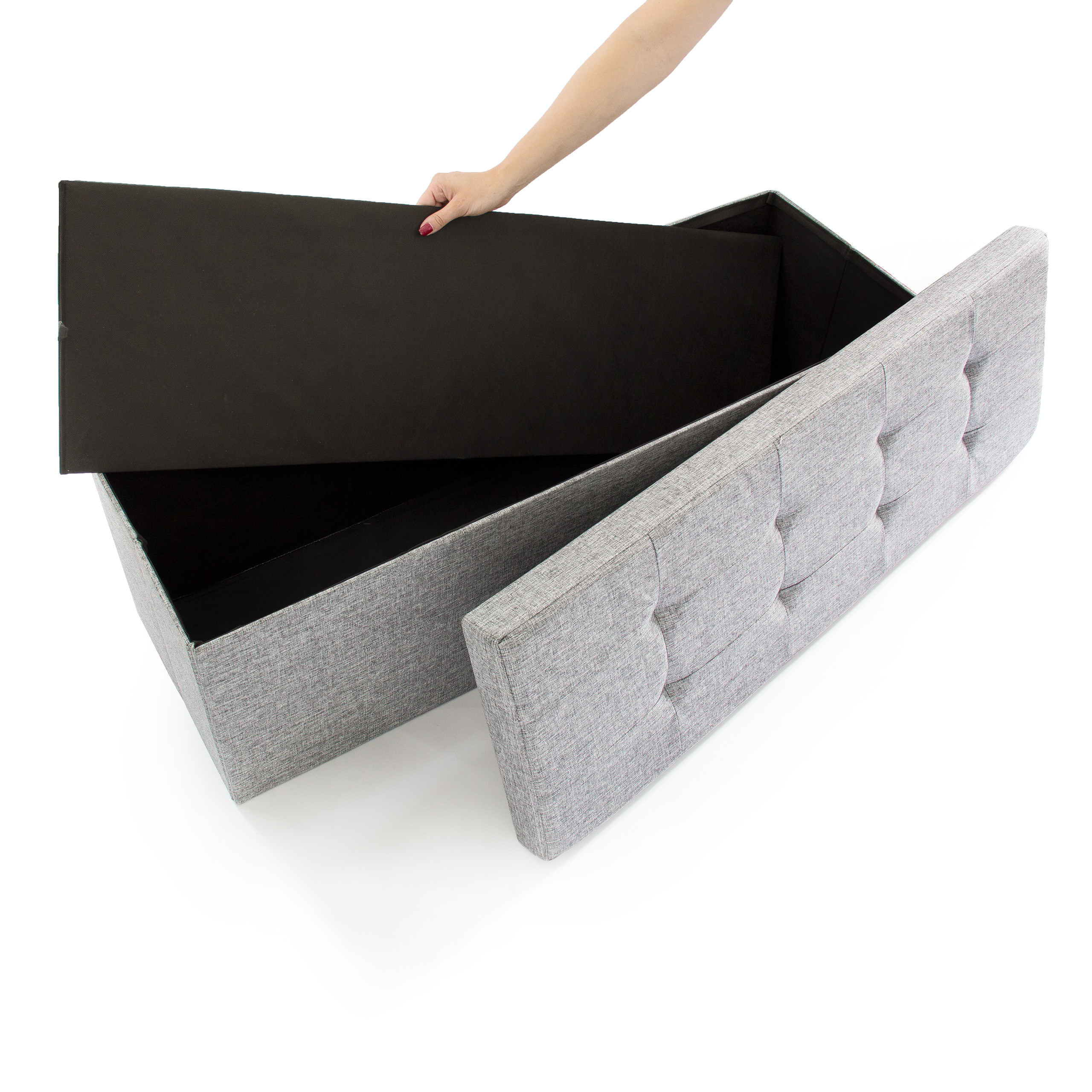 Baul almacenamiento puff decorativo arcón infantil 140 L baúl plegable acolchado - Imagen 21 de 59