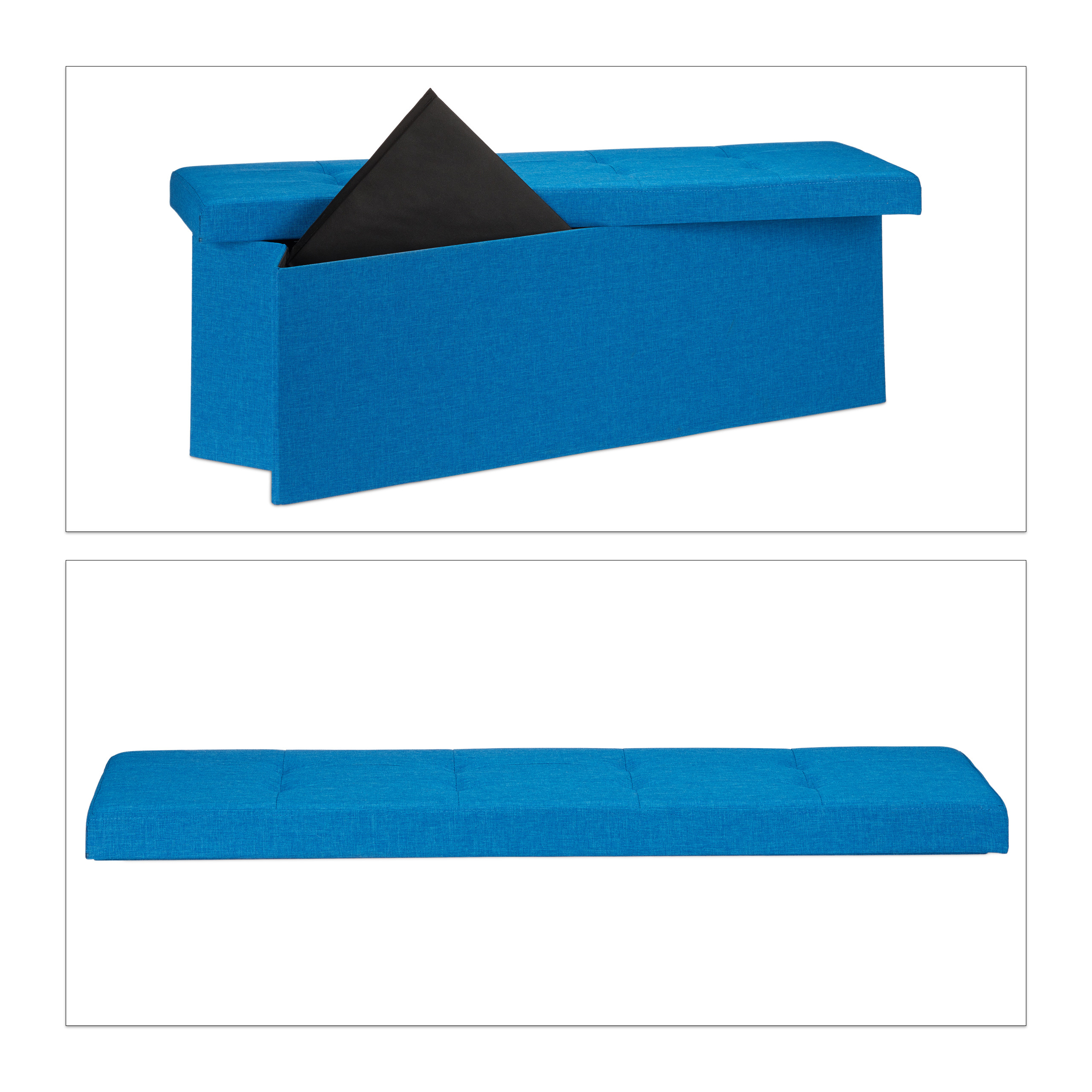 Baul almacenamiento puff decorativo arcón infantil 140 L baúl plegable acolchado - Imagen 50 de 59