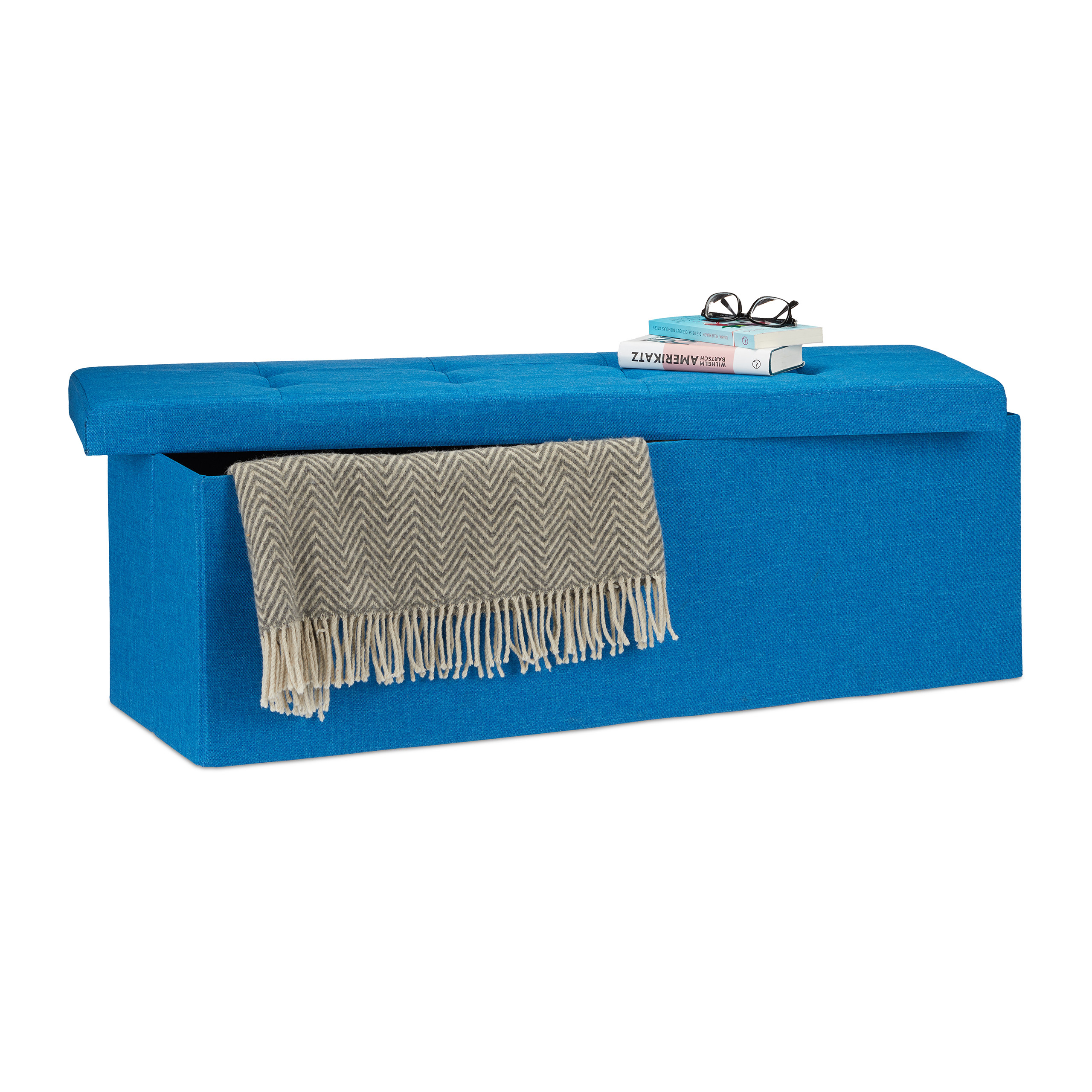 Baul almacenamiento puff decorativo arcón infantil 140 L baúl plegable acolchado - Imagen 45 de 59
