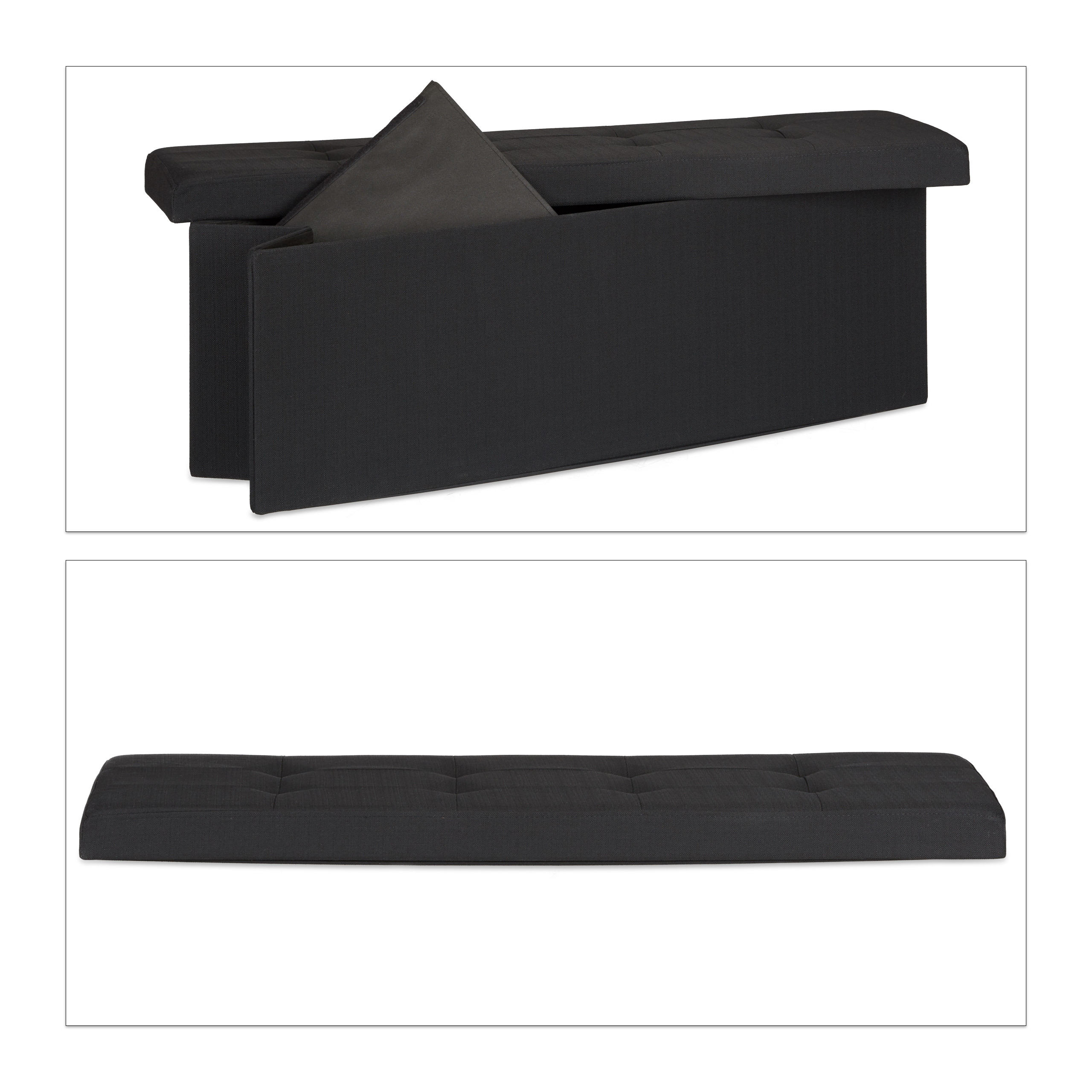 Baul almacenamiento puff decorativo arcón infantil 140 L baúl plegable acolchado - Imagen 44 de 59