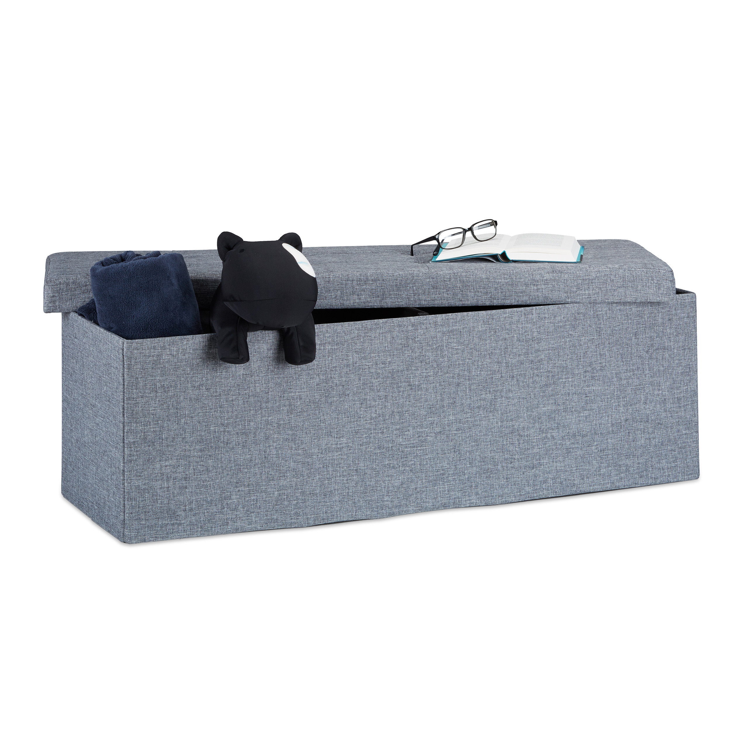 Baul almacenamiento puff decorativo arcón infantil 140 L baúl plegable acolchado - Imagen 7 de 59