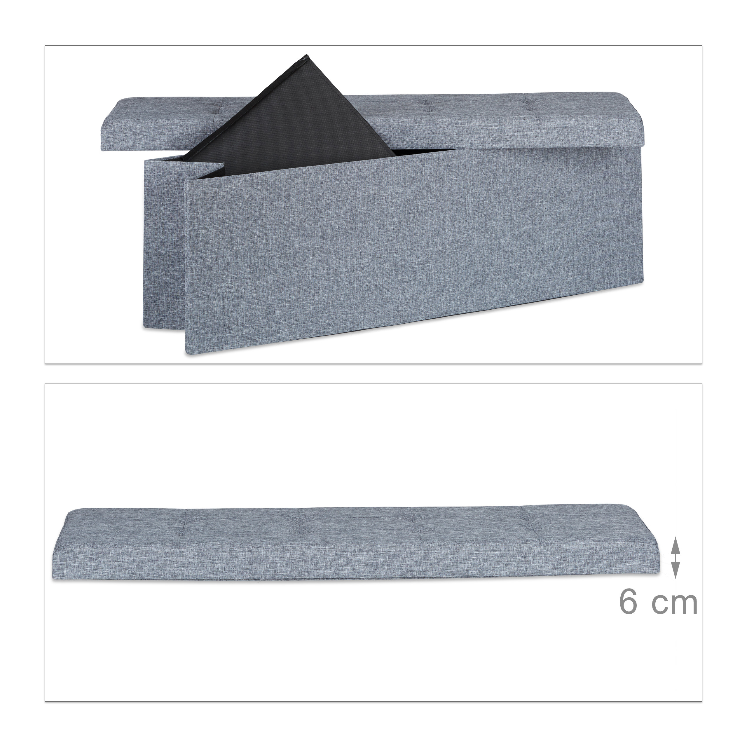 Baul almacenamiento puff decorativo arcón infantil 140 L baúl plegable acolchado - Imagen 11 de 59