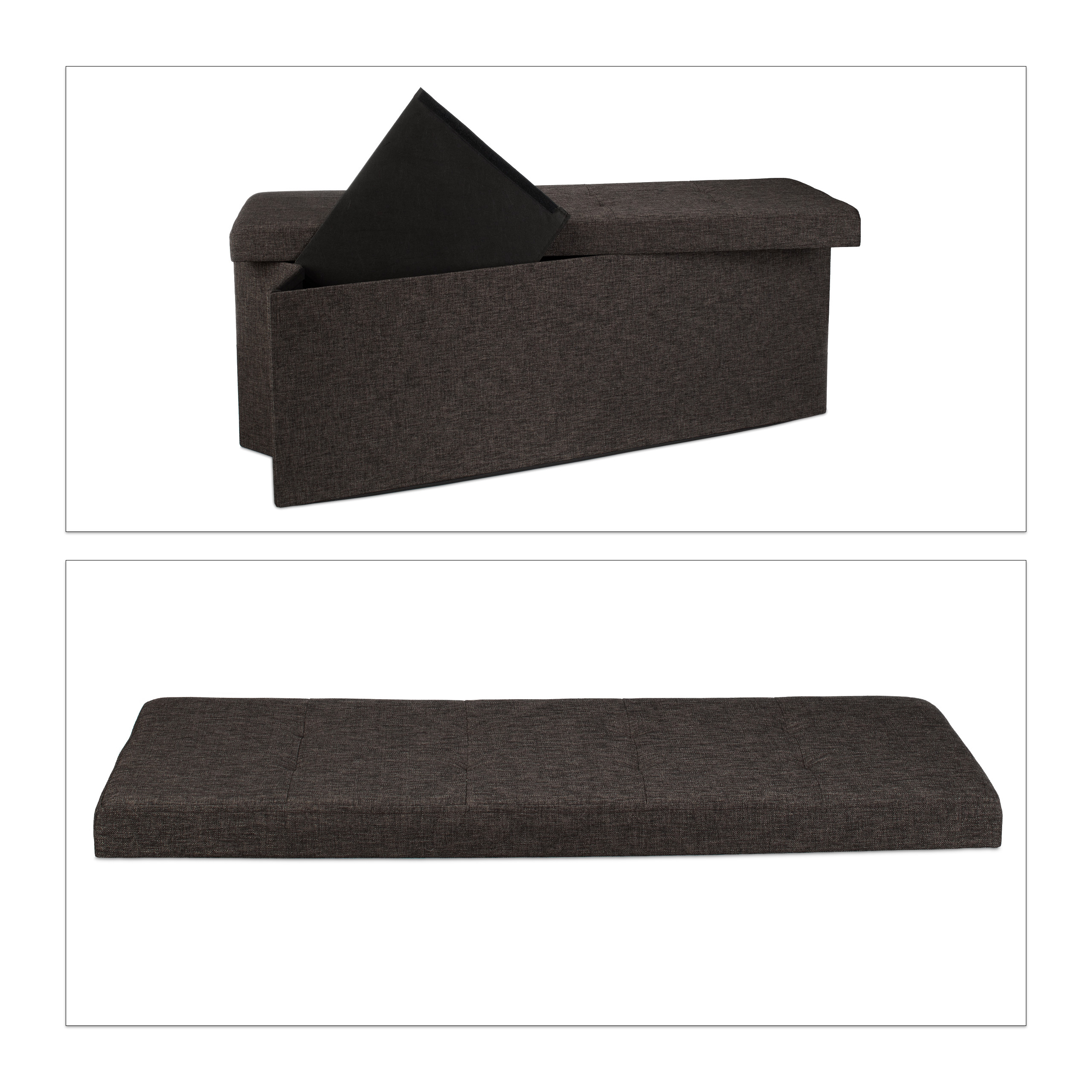 Baul almacenamiento puff decorativo arcón infantil 140 L baúl plegable acolchado - Imagen 35 de 59