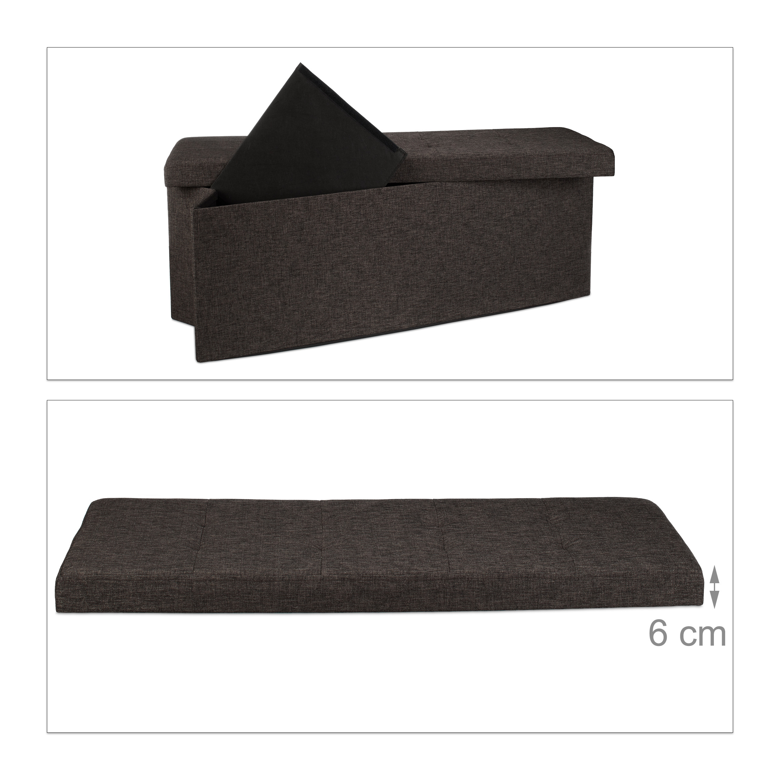 Baul almacenamiento puff decorativo arcón infantil 140 L baúl plegable acolchado - Imagen 30 de 59