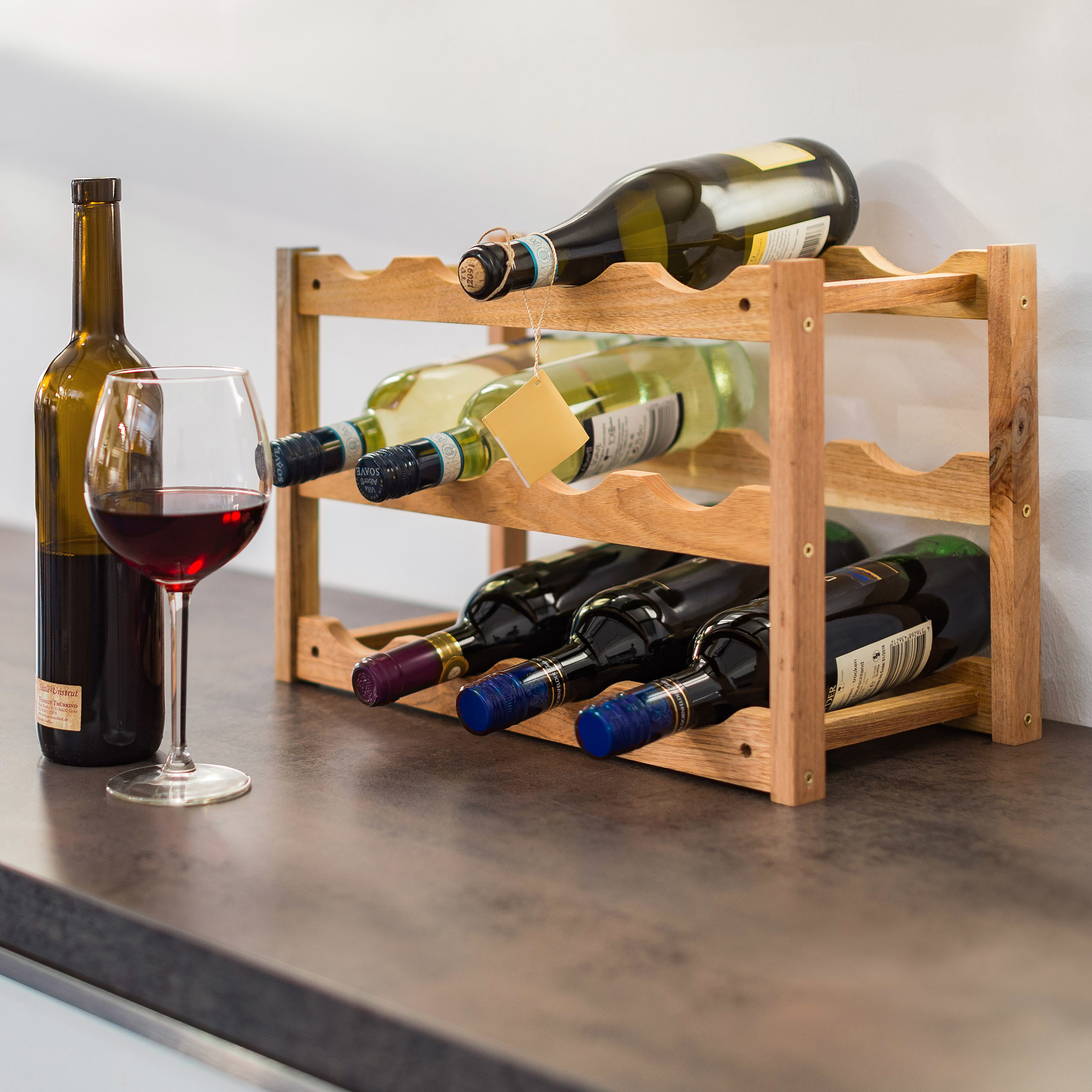 Weinregal klein Flaschenregal für 12 Flaschen Weinablage mit 3 Etagen rustikal