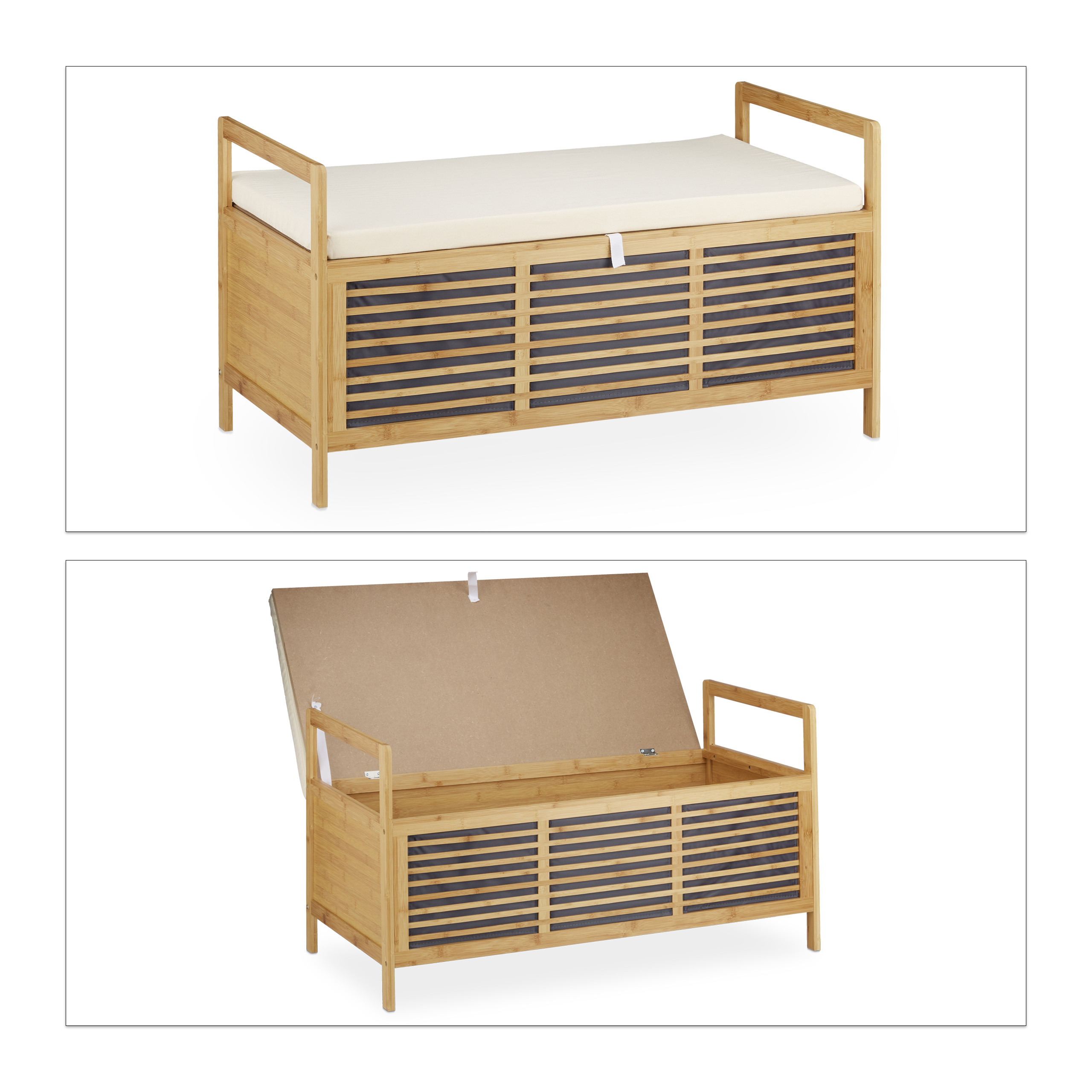 Sitzhocker mit stauraum Bambus Sitzbank Polstertruhe Wäschekorb 45 L 5,5 kg - Bild 8 von 11