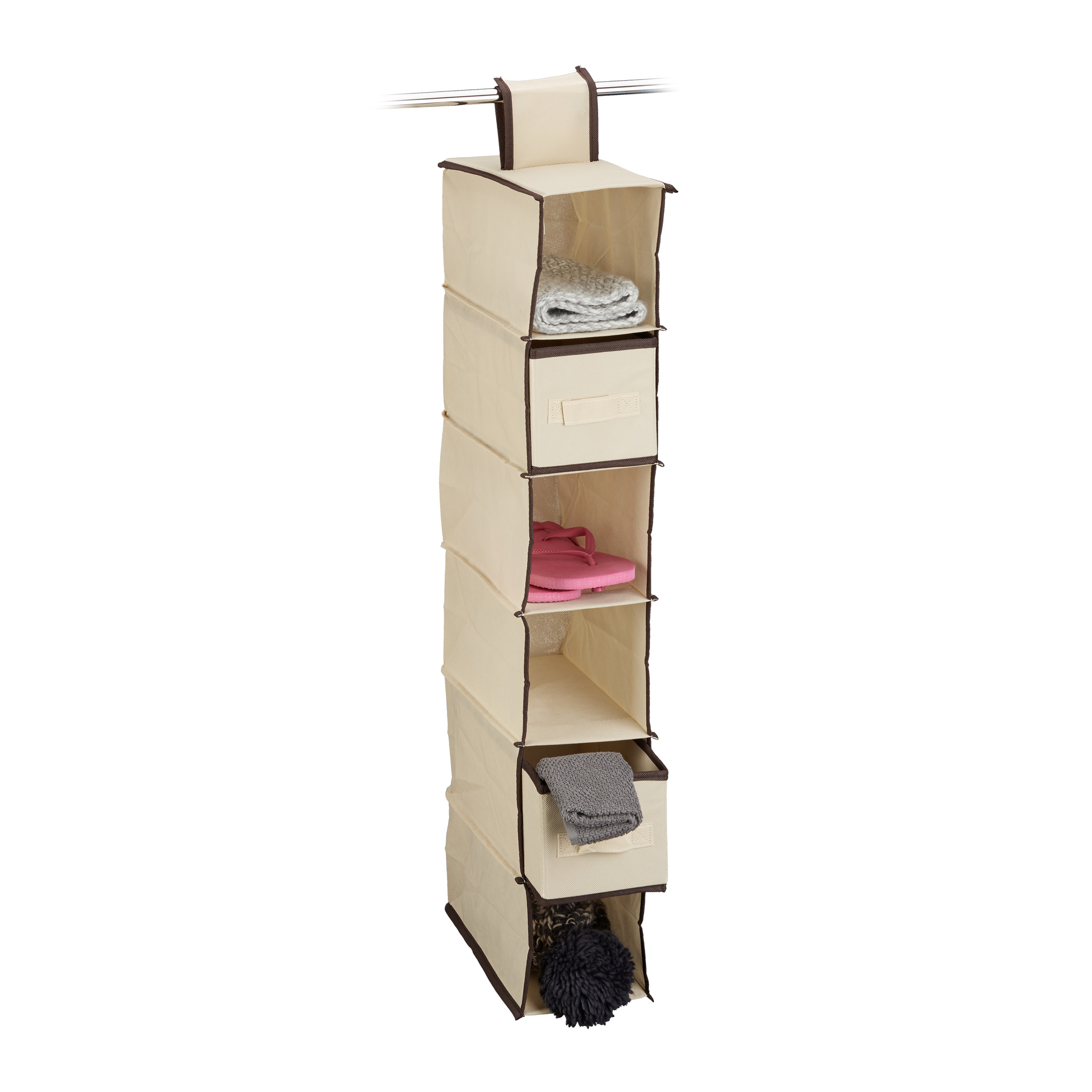 Hanging fabric shelf Compartments Beige Hanging Organiser Fabric