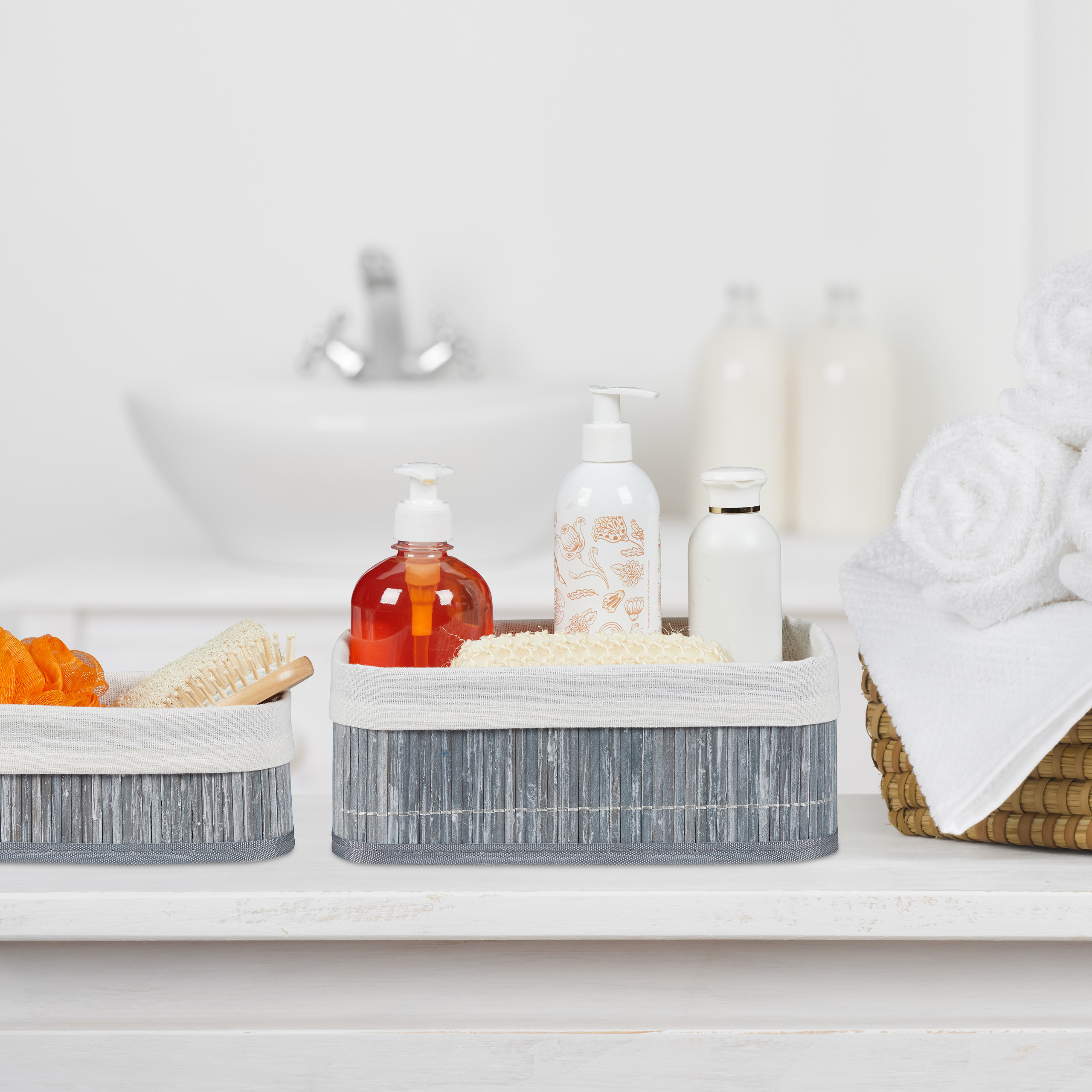 10 Cestini Portaoggetti In Plastica Con Manico - Contenitori Bianchi 30x20x12 Cm - Impilabili, Per Bagno, Cucina, Scaffali E Armadi