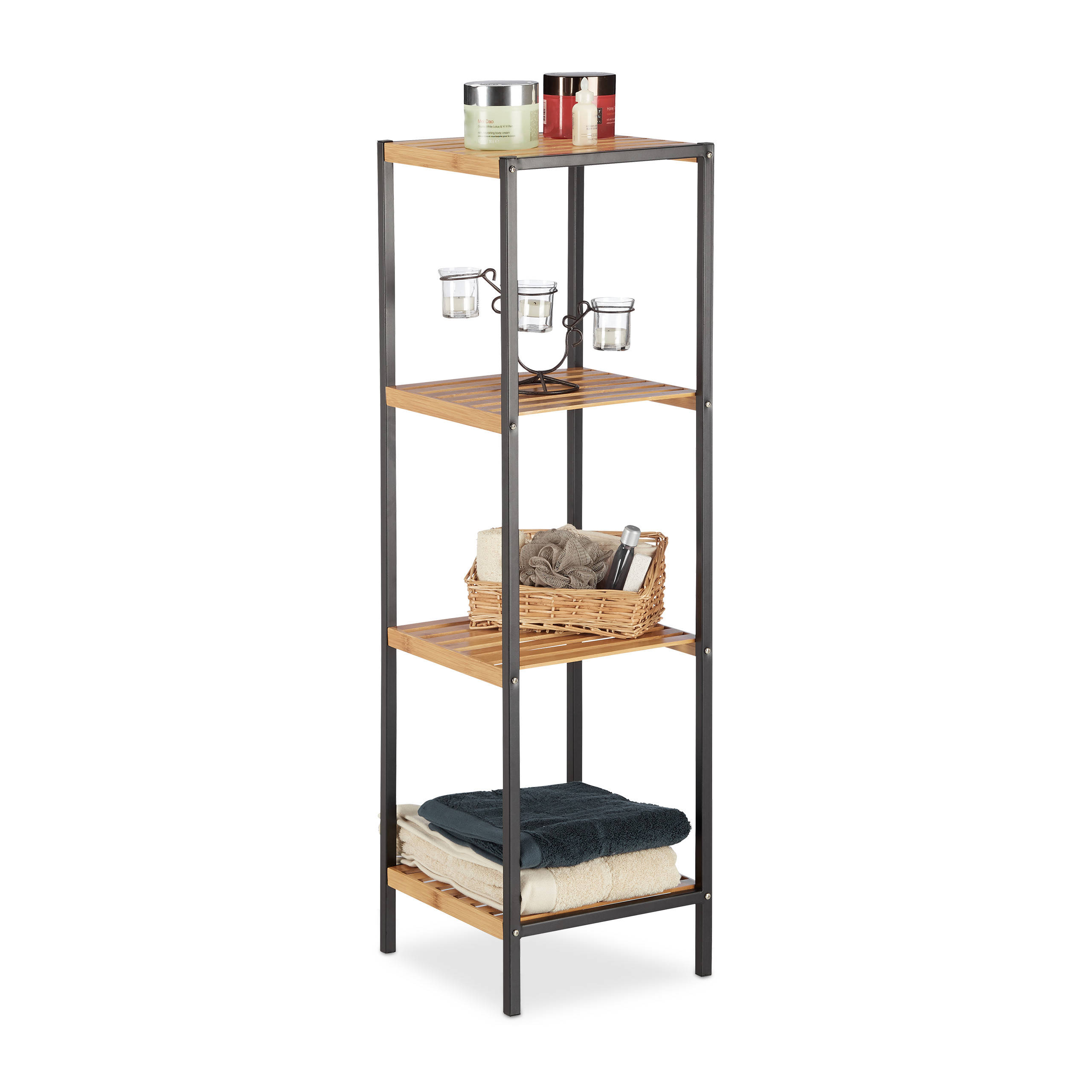Étagère en bambou meuble de rangement 3 niveaux léger étagère