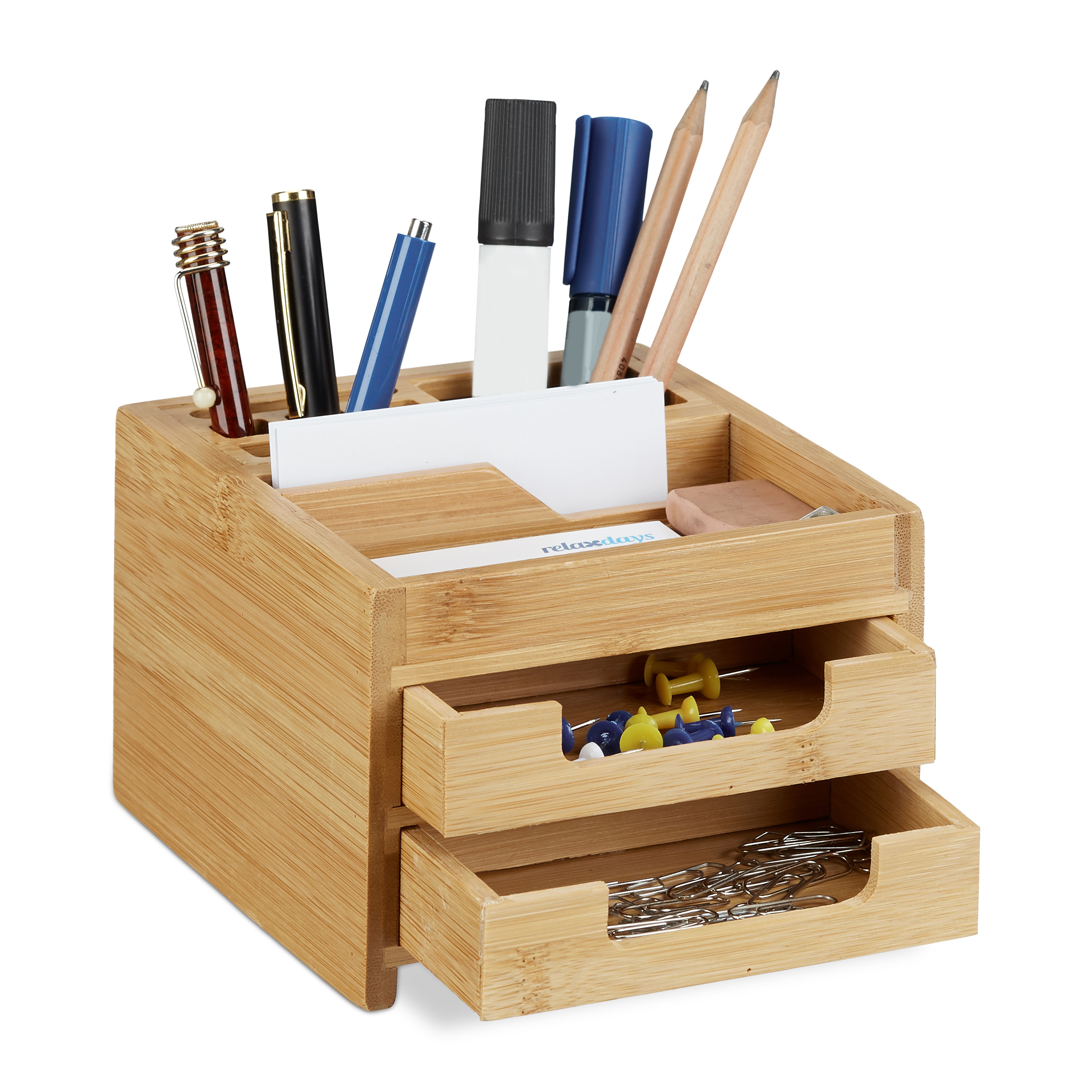 Schreibtisch organizer bambus Stiftebox aus Holz 2 Schubladen klein viele  Fcher | eBay