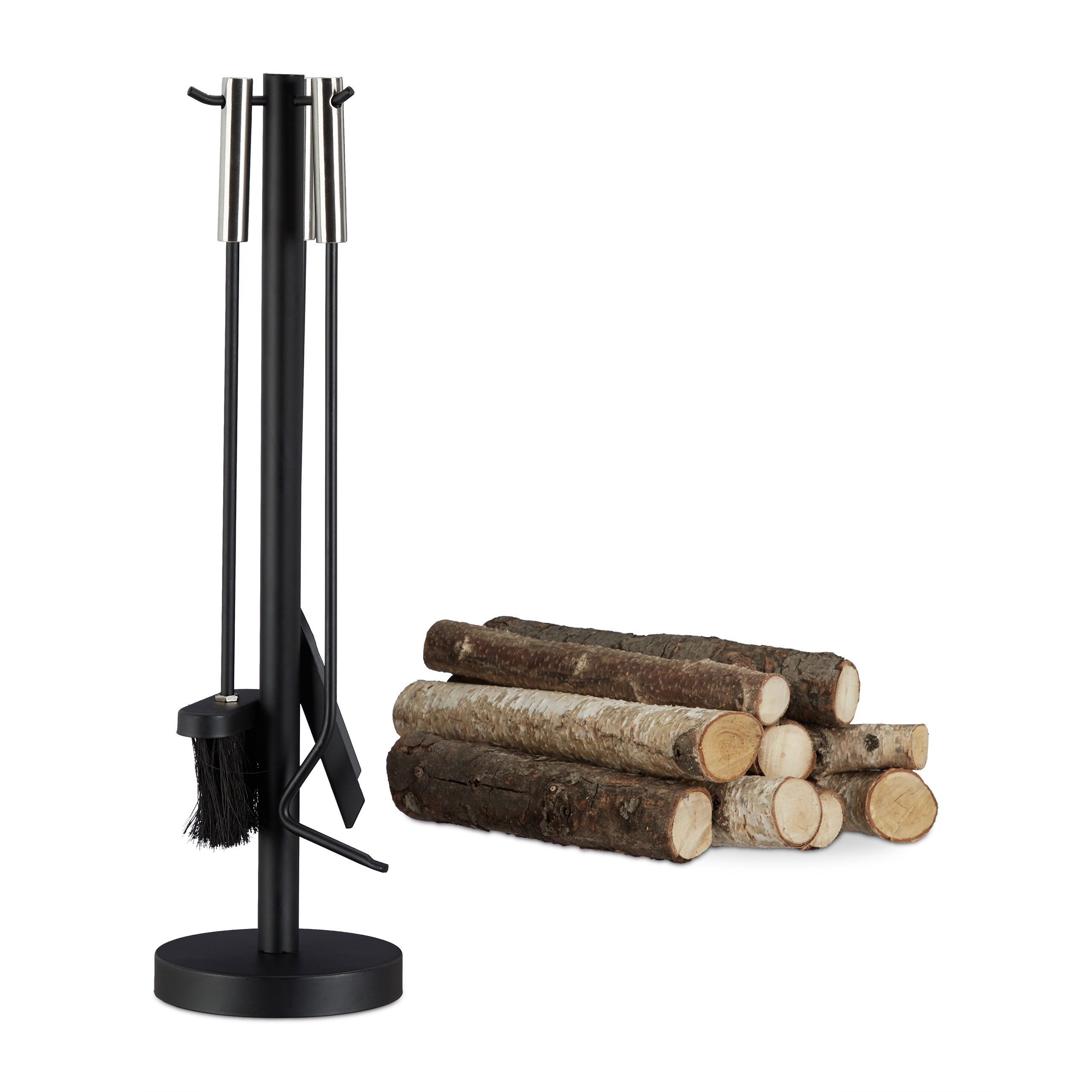 Kaminbesteck modern Kamingarnitur schwarz Kaminzubehör 4-teilig Kaminset