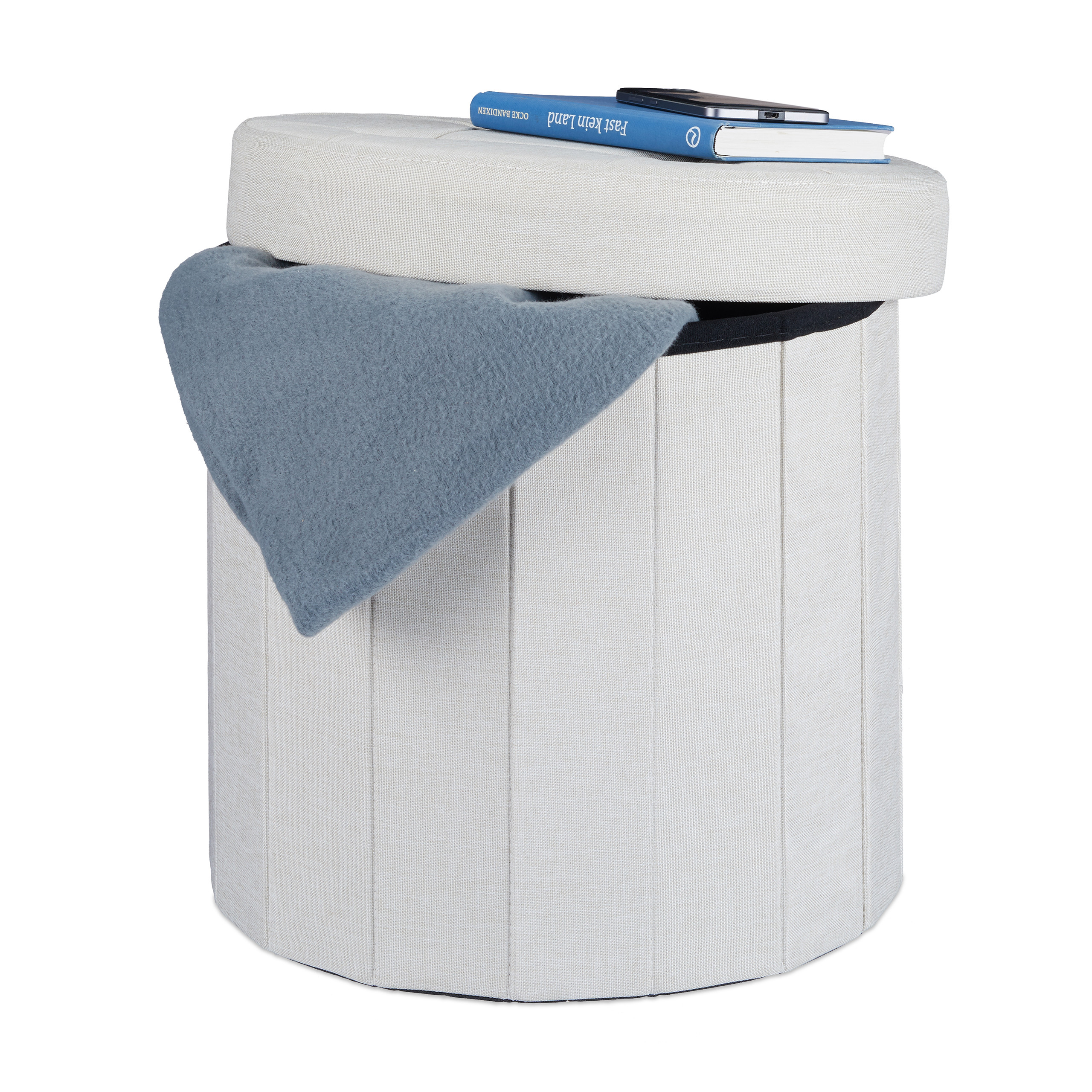 Taburete almacenaje puff redondo asiento plegable ligero 30 L taburete acolchado - Imagen 10 de 16