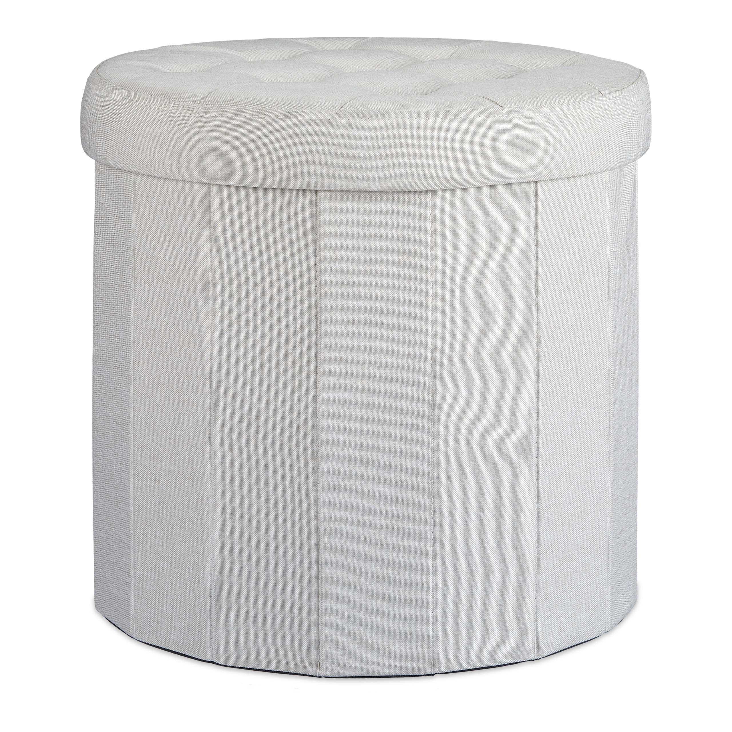 Baul almacenamiento puff redondo taburete plegable caja decorativa 50 L ligero - Imagen 18 de 18