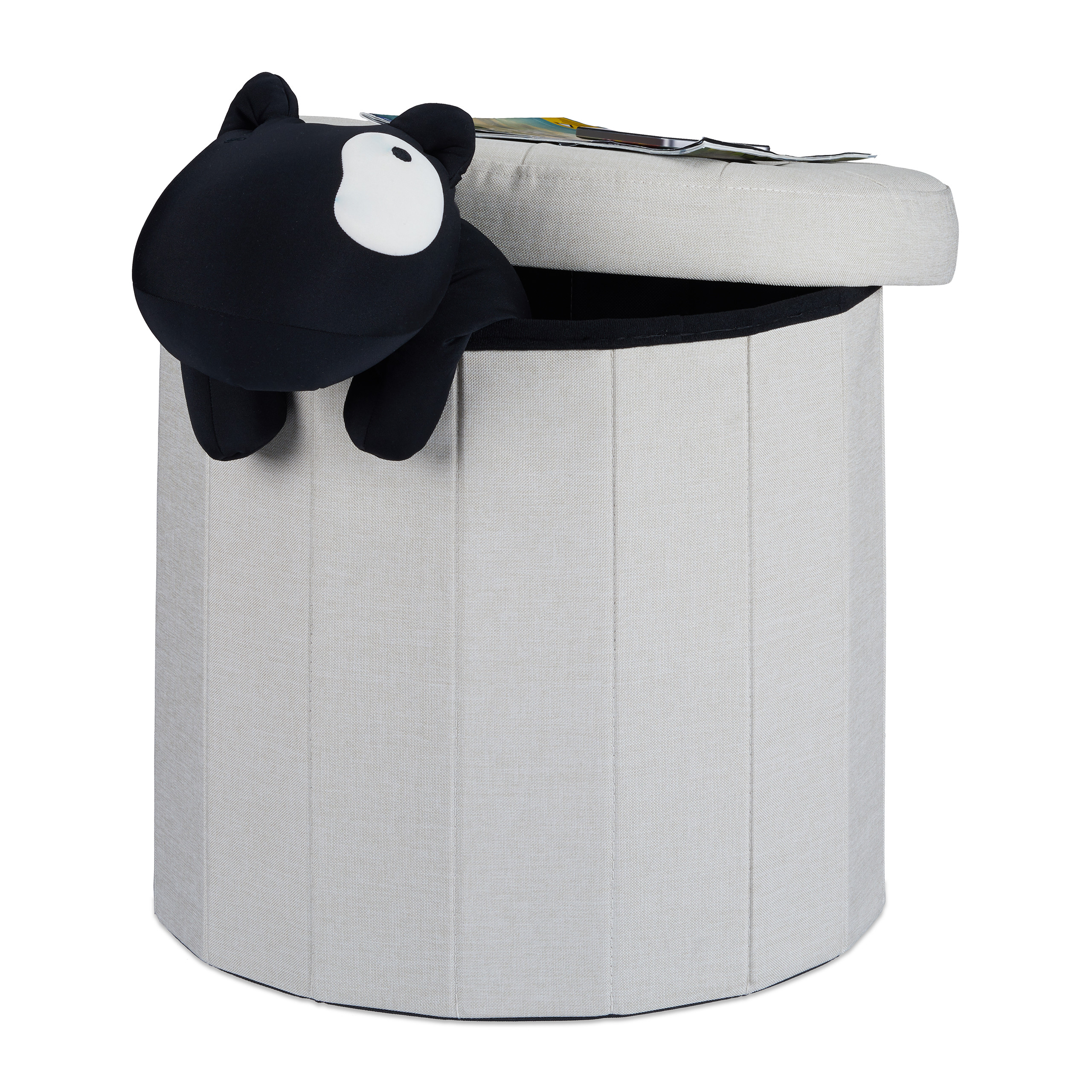 Baul almacenamiento puff redondo taburete plegable caja decorativa 50 L ligero - Imagen 11 de 18