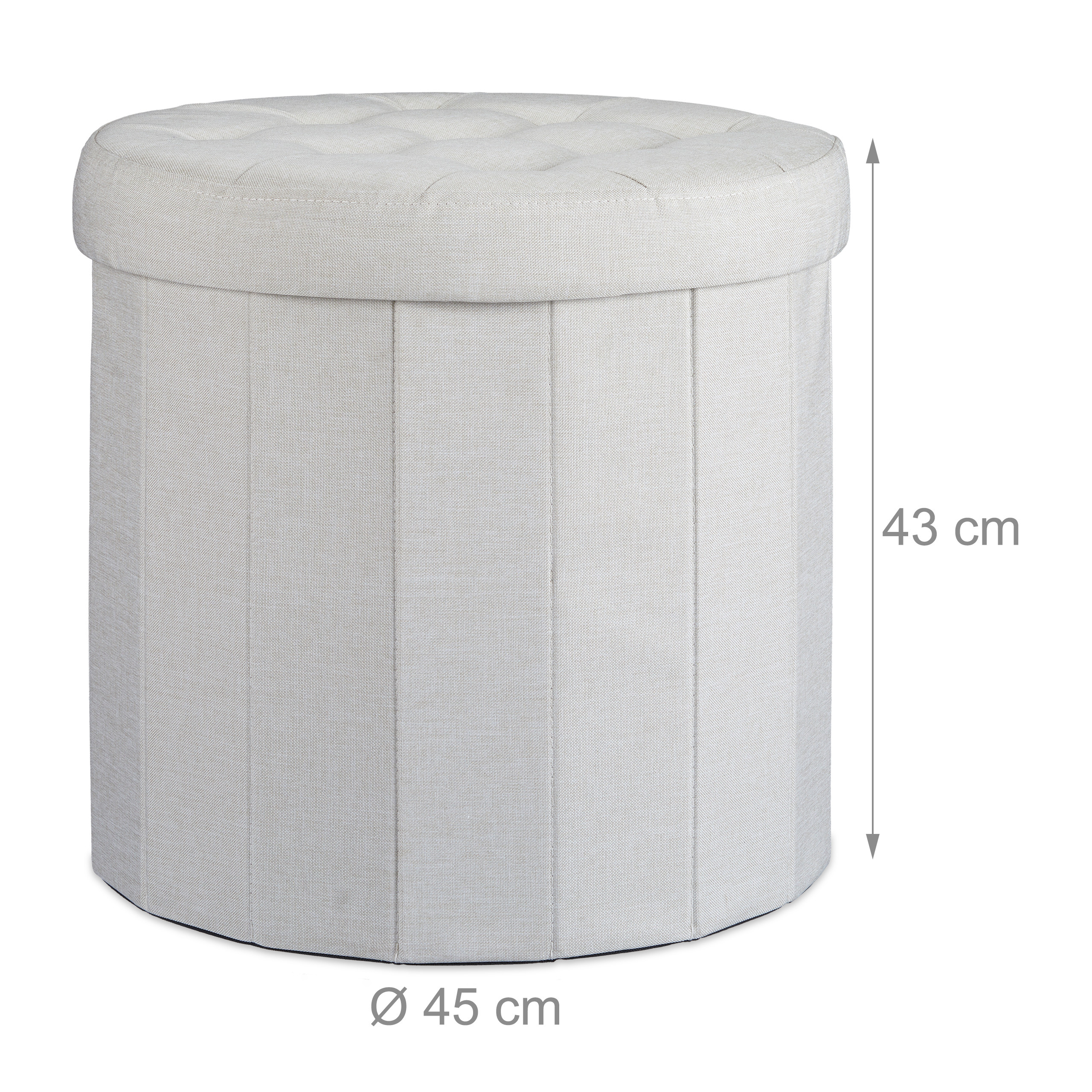 Baul almacenamiento puff redondo taburete plegable caja decorativa 50 L ligero - Imagen 14 de 18