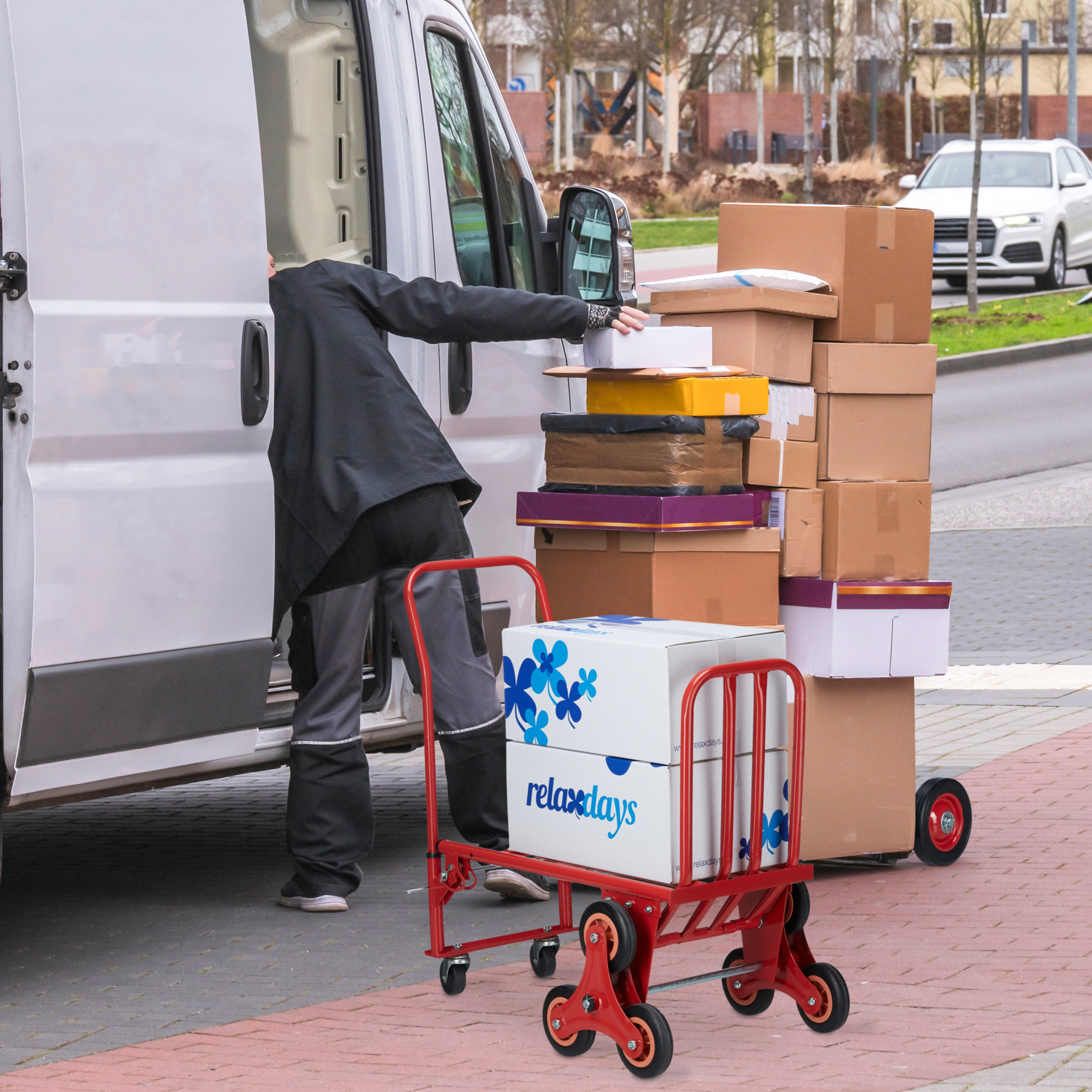 Carrello portapacchi fino a 150 kg Trolley resistente 6 ruote Carrello saliscale - Foto 5 di 10