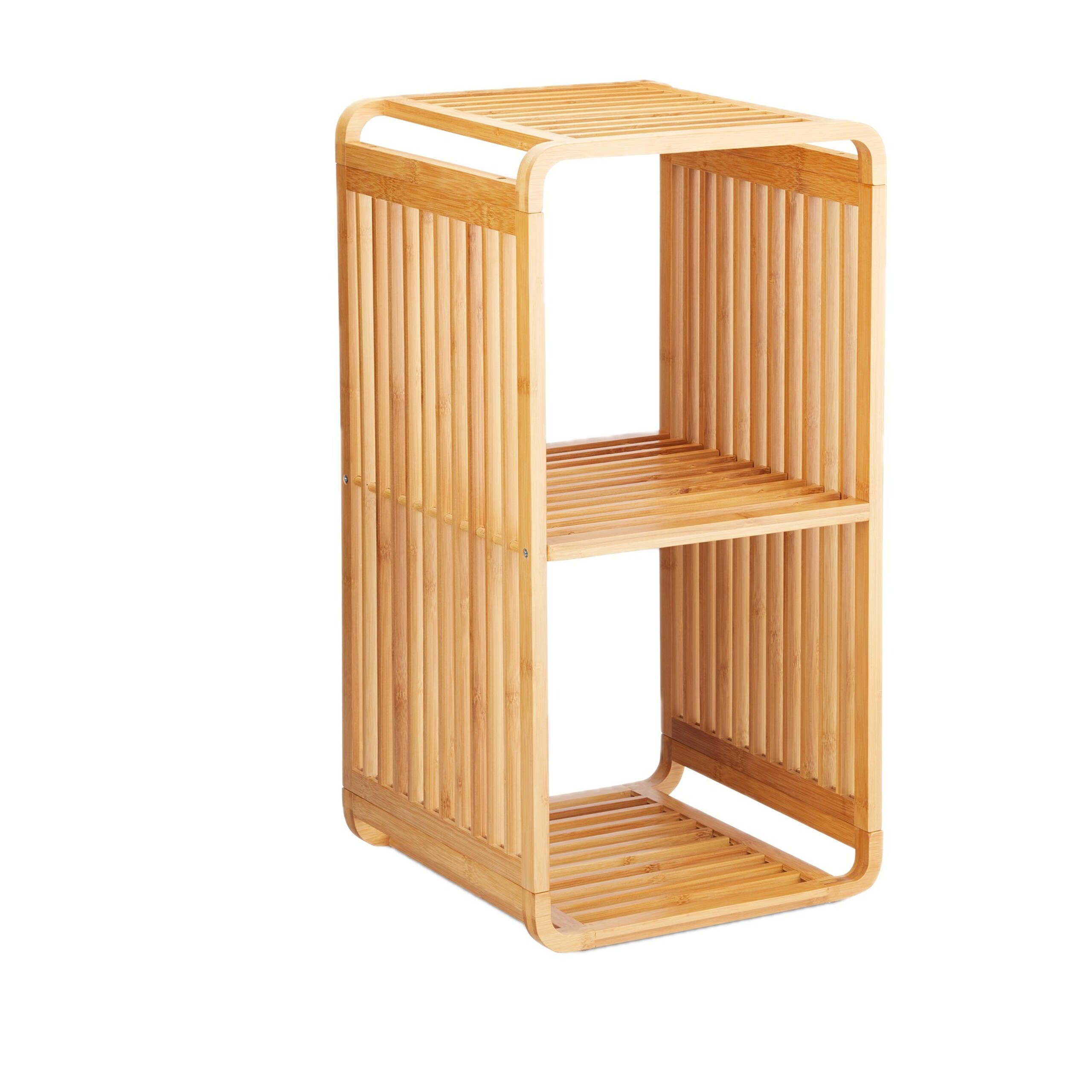 Etagère en bambou 2 étagères coins ronds étagère de salle de bain étagère carrée