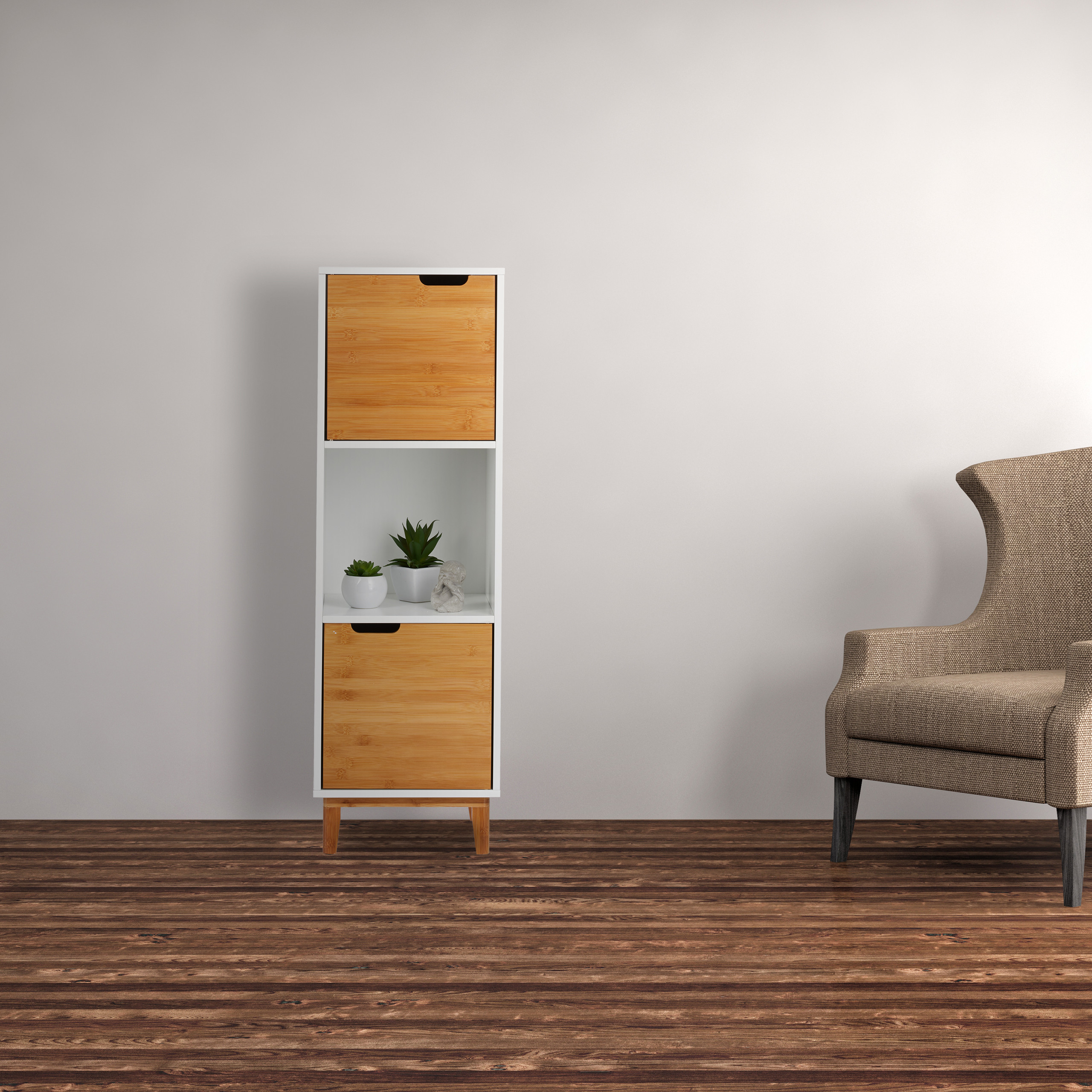 Etagère sur pieds blanche meuble de rangement armoire décorative 2 compartiments