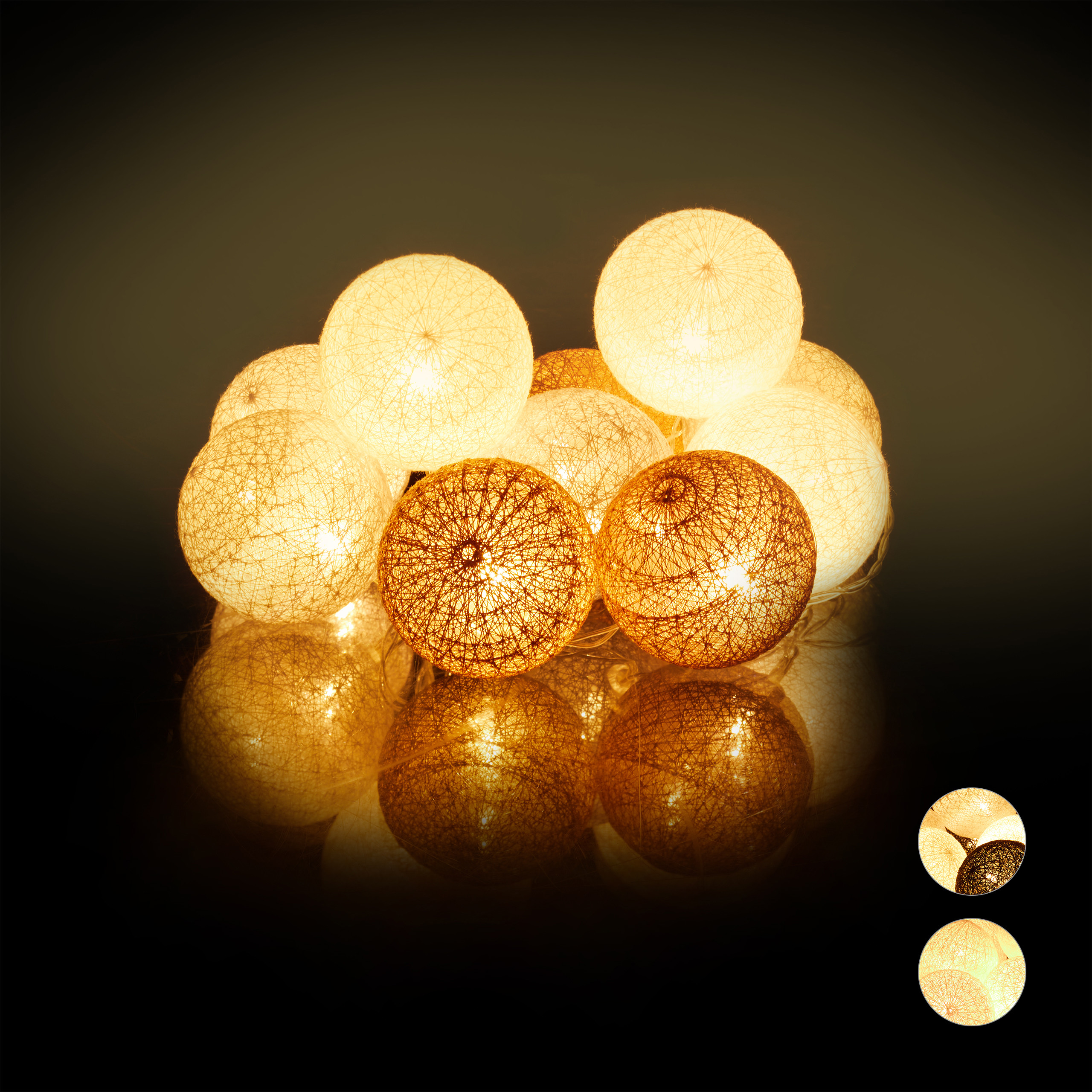 LED Lichterkette mit 10 Baumwollkugeln Leuchtkugel Partybeleuchtung Kugelkette