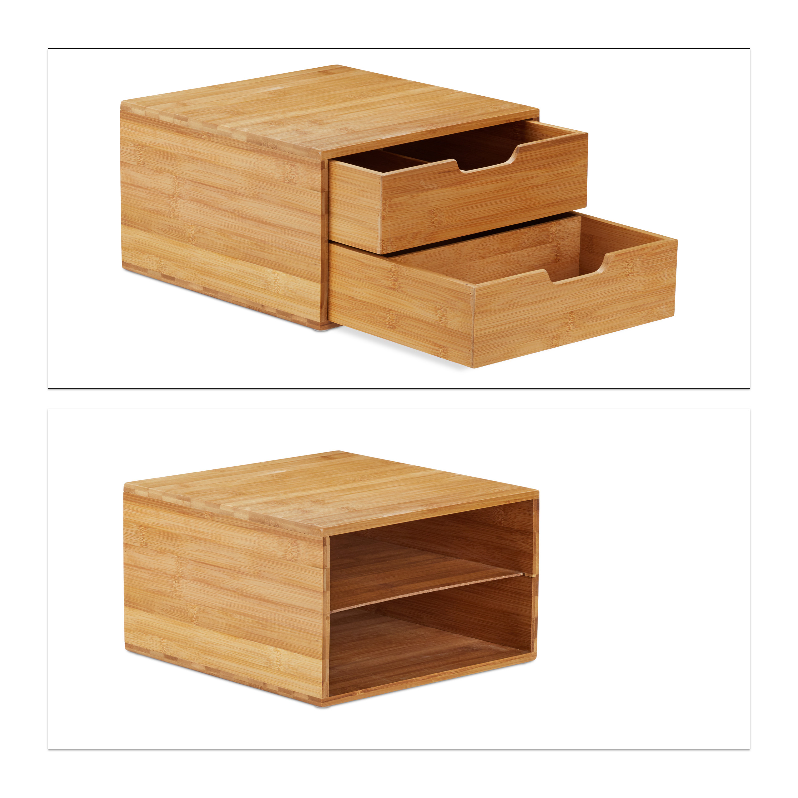 Boîte Rangement 3 Tiroirs En Bambou - Organisateur Bureau - Style Rétro - 30,5x17,5x6,3 Cm