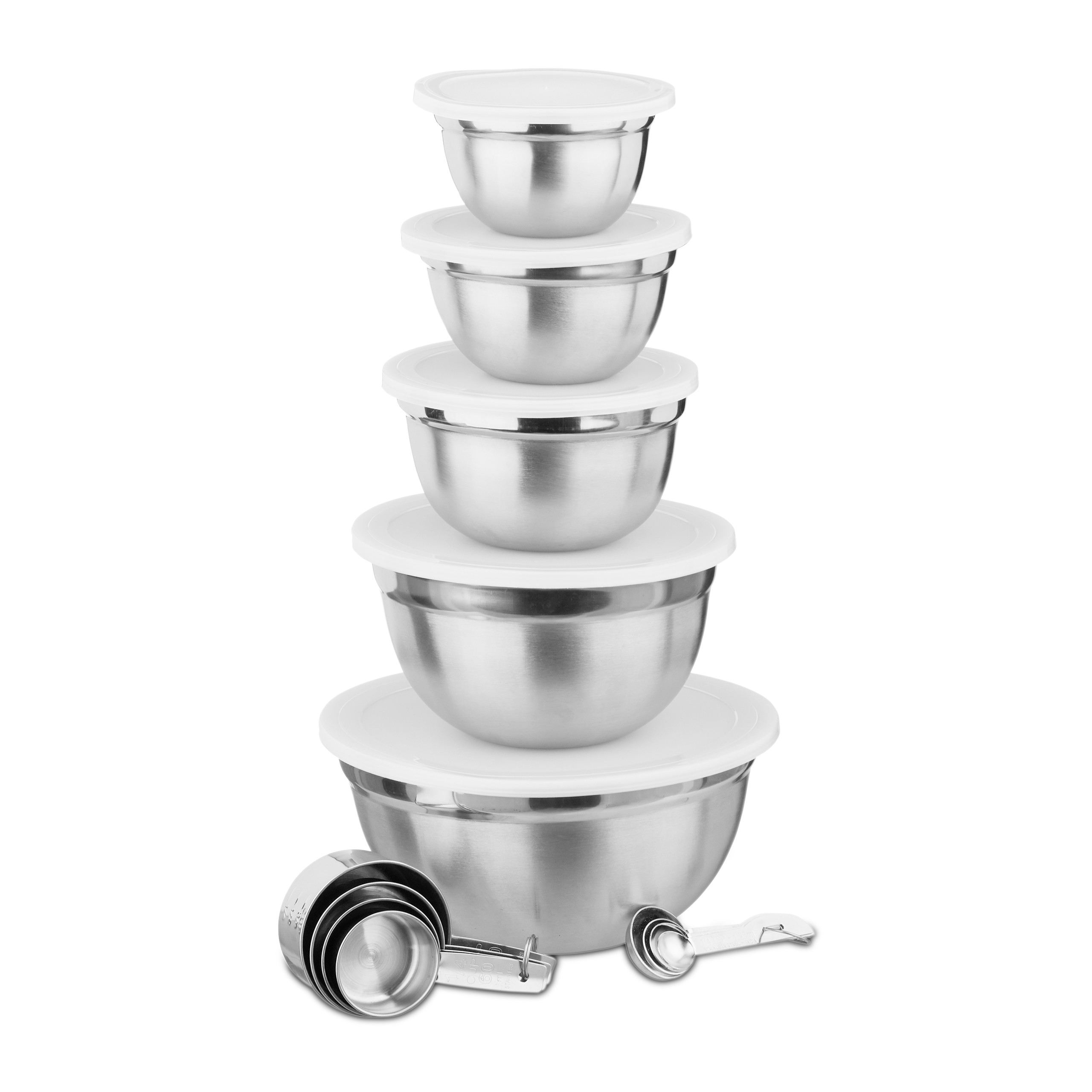 Set 5 Ciotole In Acciaio Inox Per Mescolare Con Scala - Impilabili, Leggere, Perfette Per Cucina E Campeggio