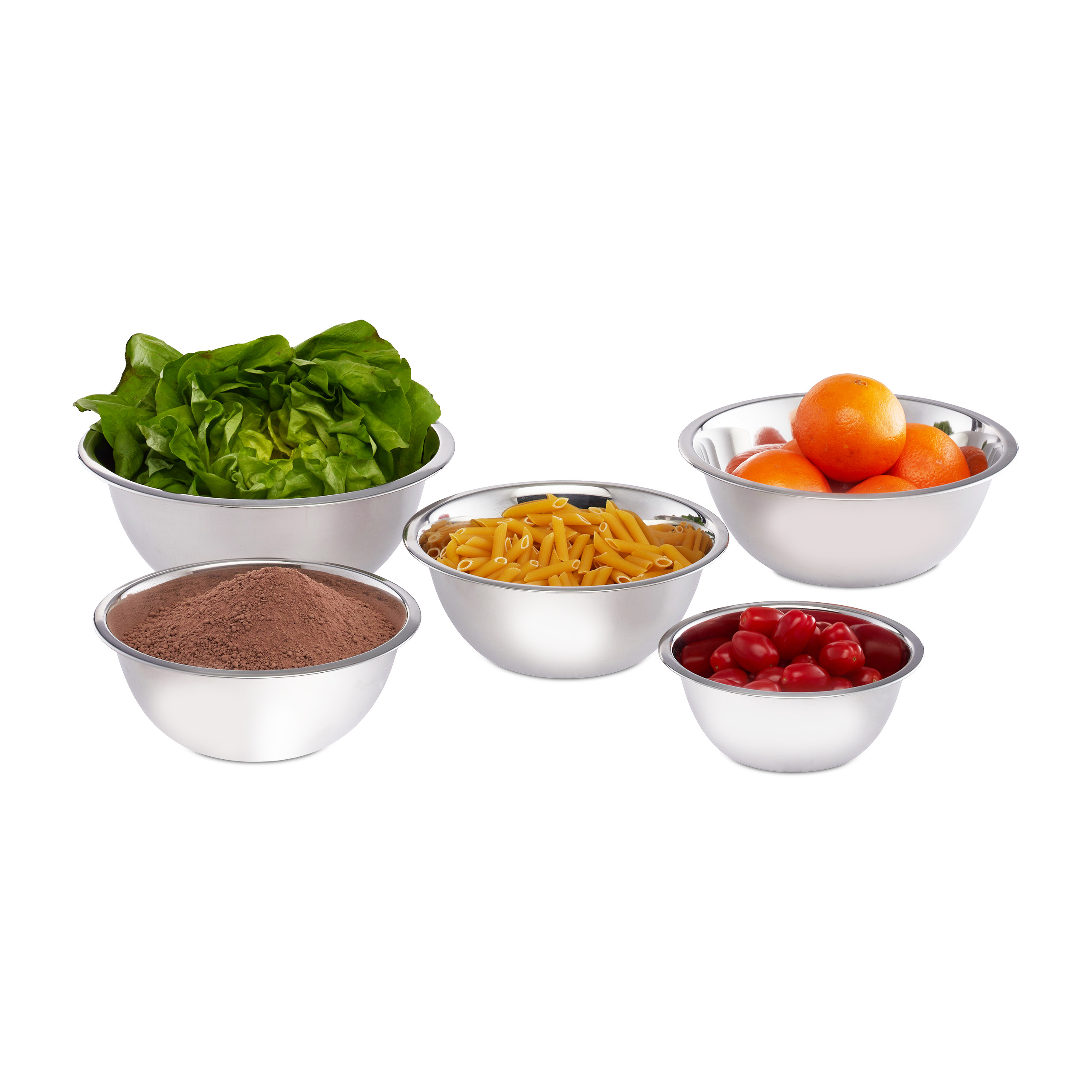 Bol Inox Lot De 5 Bols Mélangeurs Inox Relaxdays - Avec Couvercles - Saladiers Empilables - 0,4L à 1,6L Ustensiles Cuisine