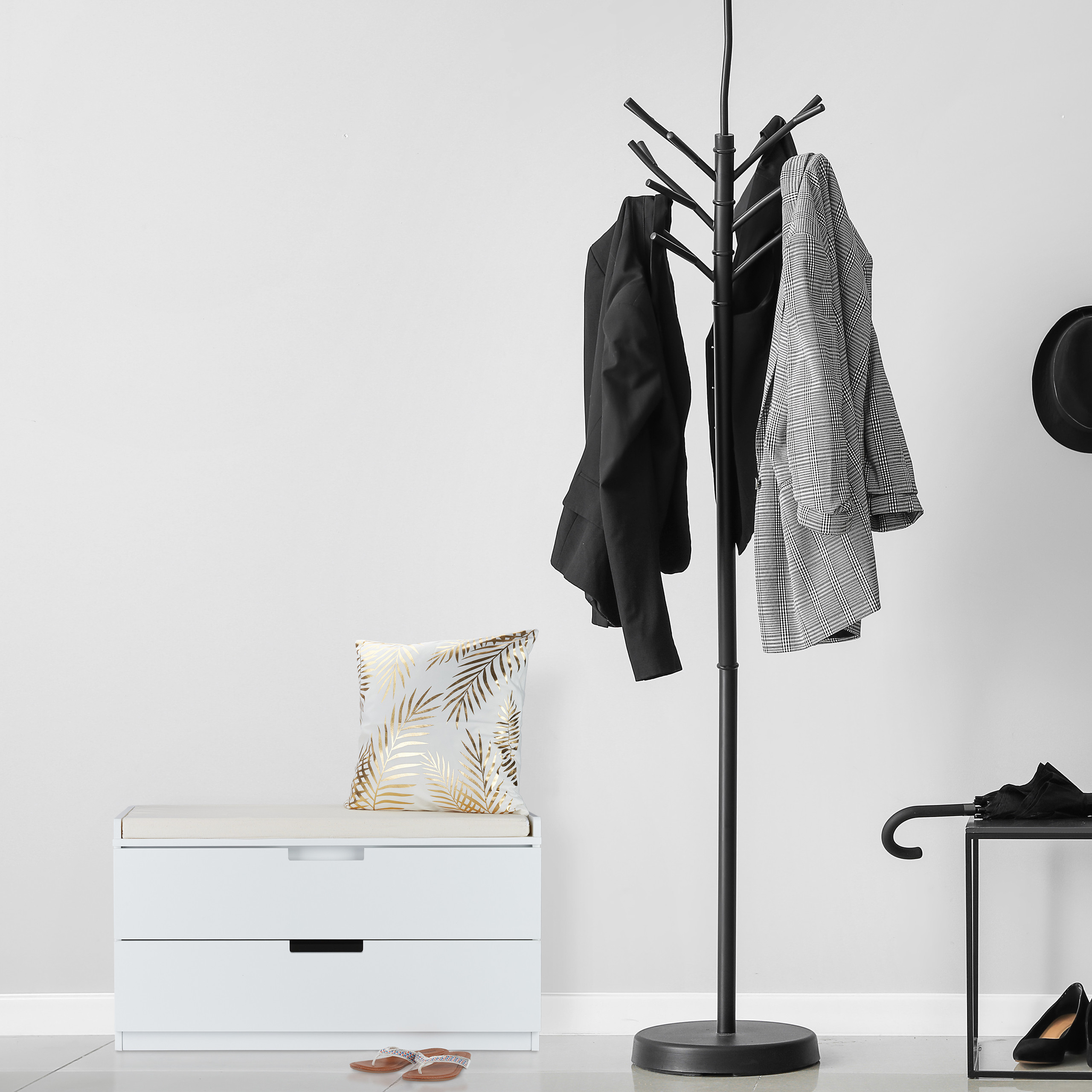 Meuble à chaussures avec banc, blanc, 1 porte, 2 tiroirs, rembourré 100x35x90 cm - Maison