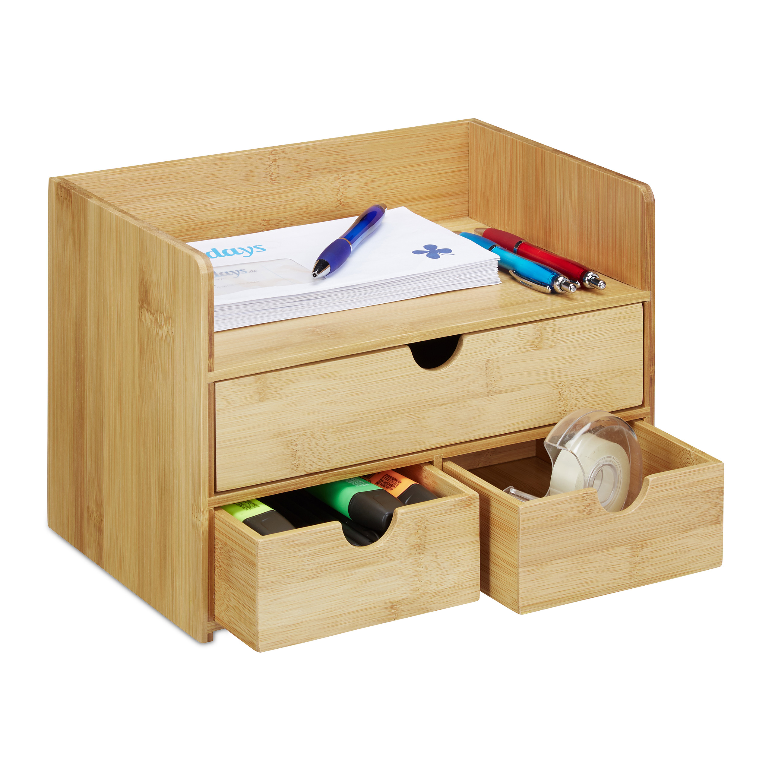 Schreibtisch organizer Bro Aufbewahrungsbox Bambus Briefablage 3  Schubladen | eBay.de