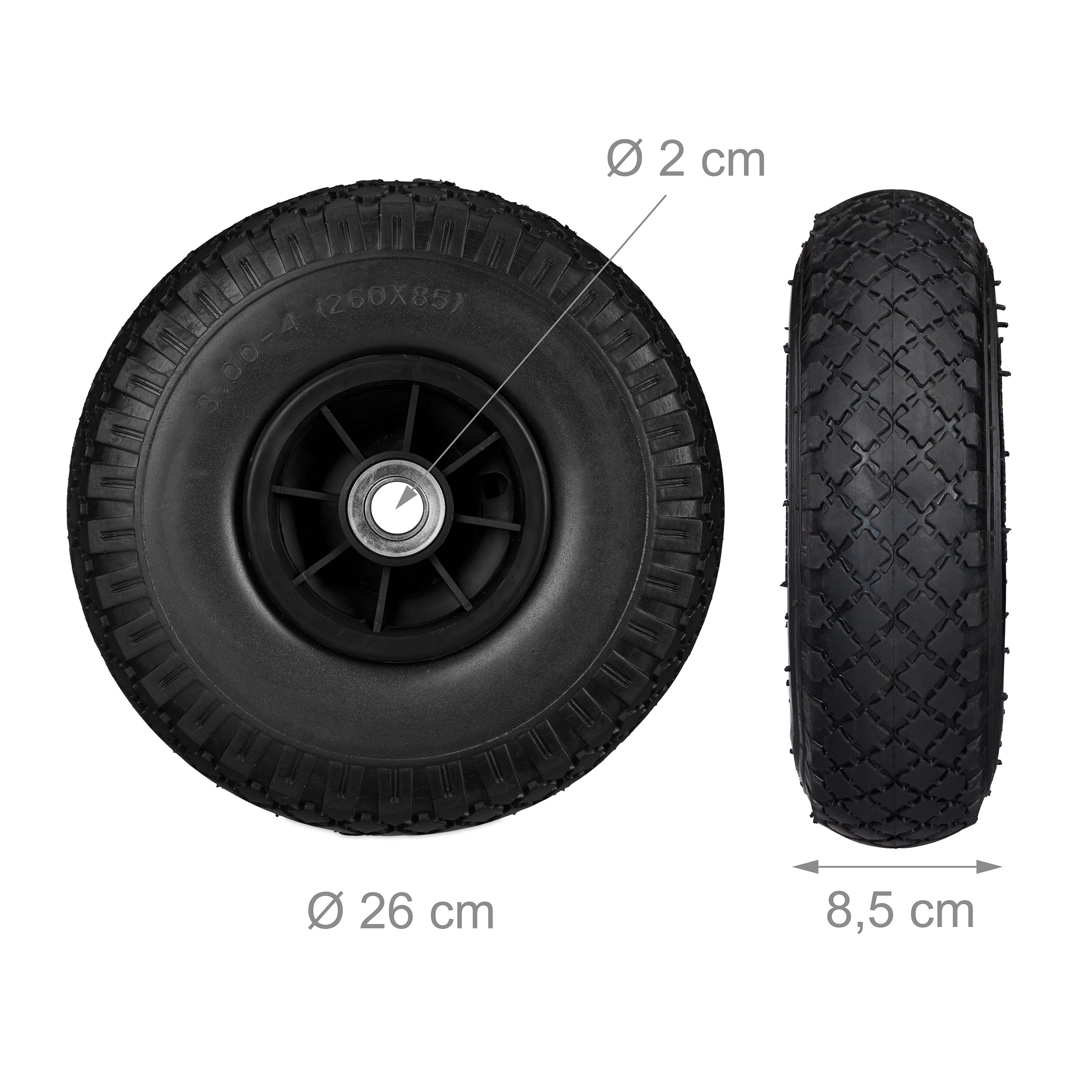 Sackkarrenrad Bollerwagenrad Schubkarrenreifen Vollgummireifen 26 cm 80 kg - Bild 10 von 51