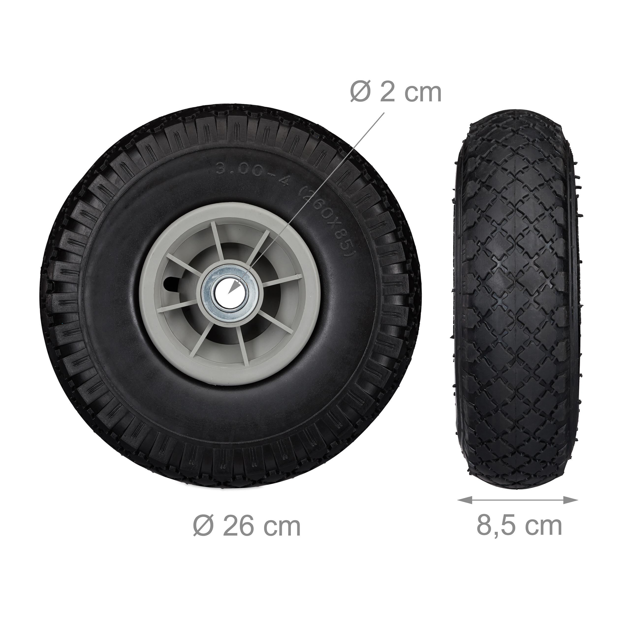 Sackkarrenrad Bollerwagenrad Schubkarrenreifen Vollgummireifen 26 cm 80 kg - Bild 19 von 51
