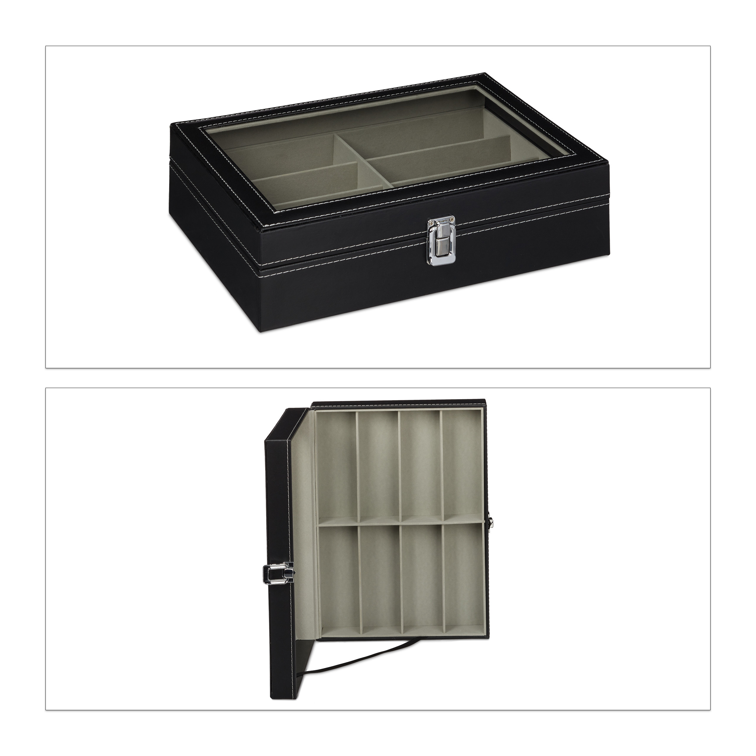 Scatola Porta Occhiali Per 12 Paia - Espositore In Finta Pelle Con Vetro, Chiusura A Chiave, Bianco - Foto 5