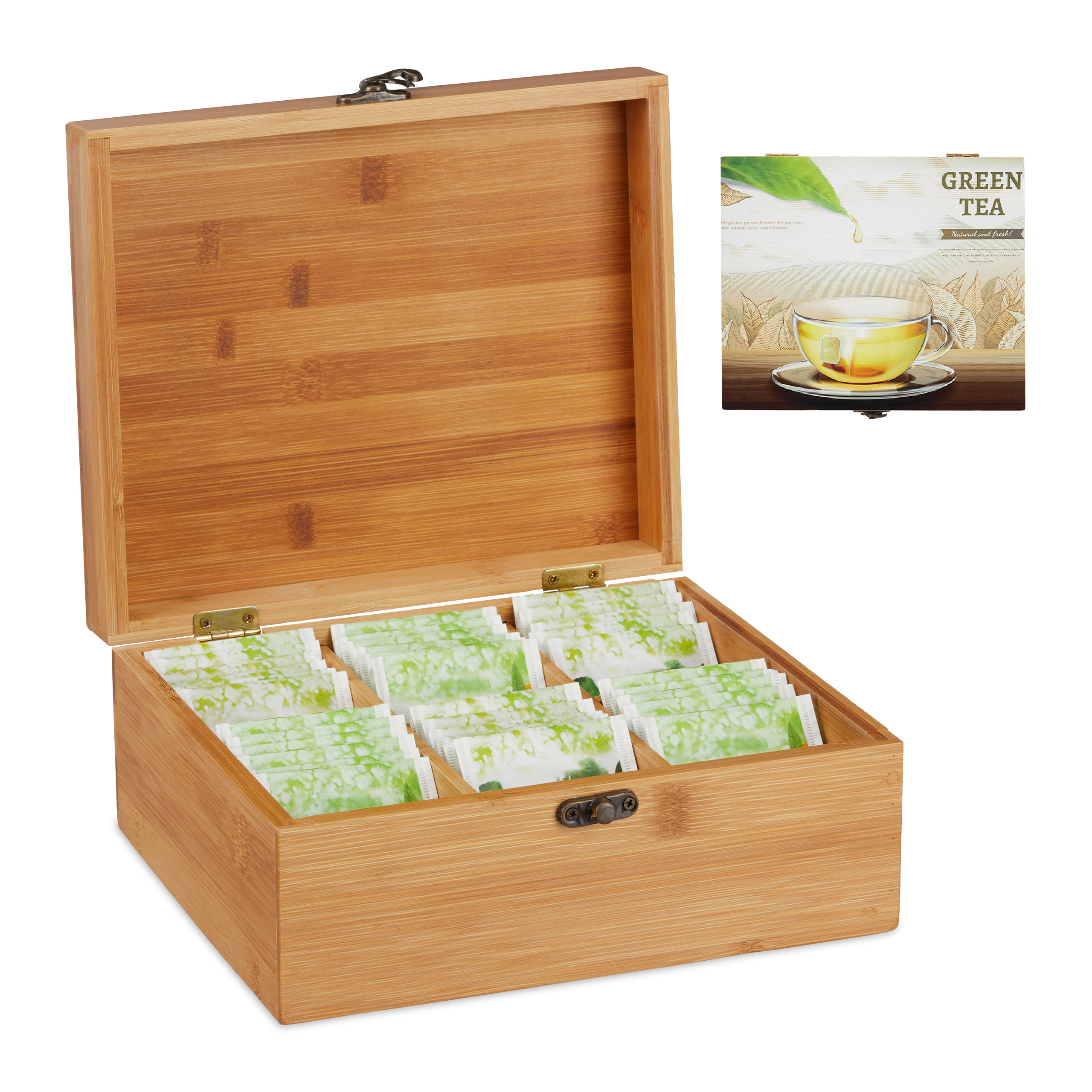 Teebox Bambus Teedose Teebeutel Aufbewahrung Teebehlter Teekiste  Teebeutelbox | eBay