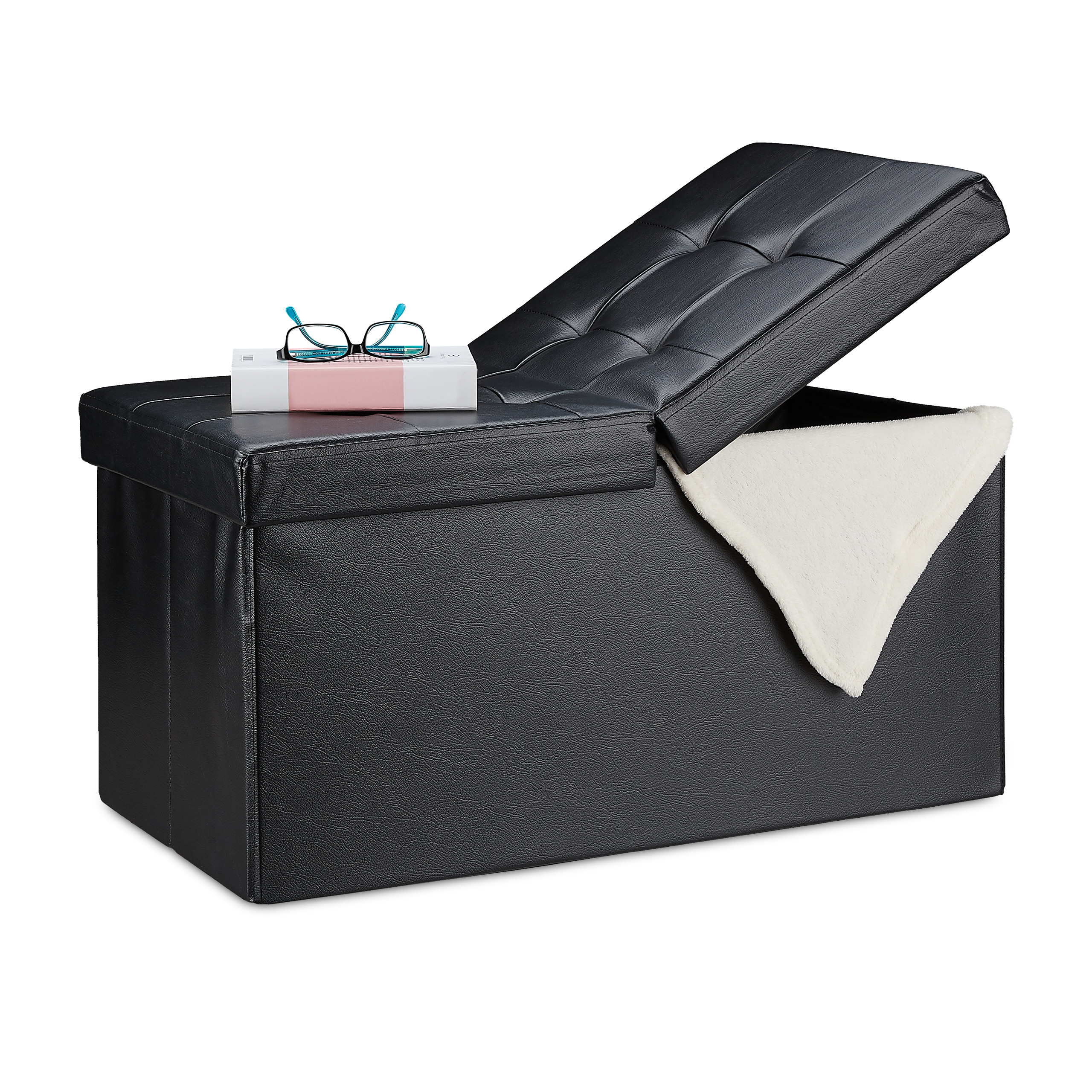Baul almacenamiento puff decorativo taburete organizador acolchado plegable - Imagen 12 de 20