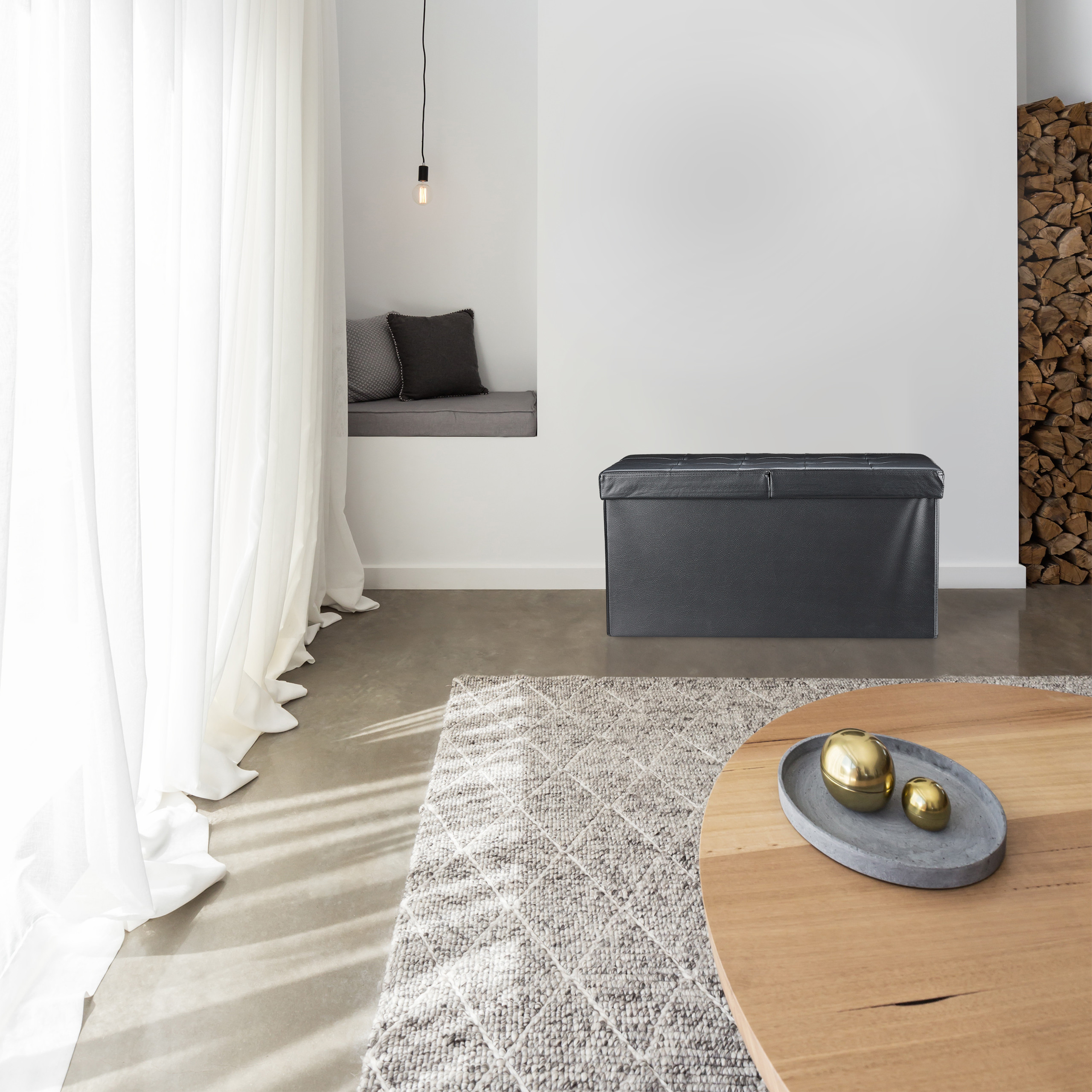 Baul almacenamiento puff decorativo taburete organizador acolchado plegable - Imagen 13 de 20