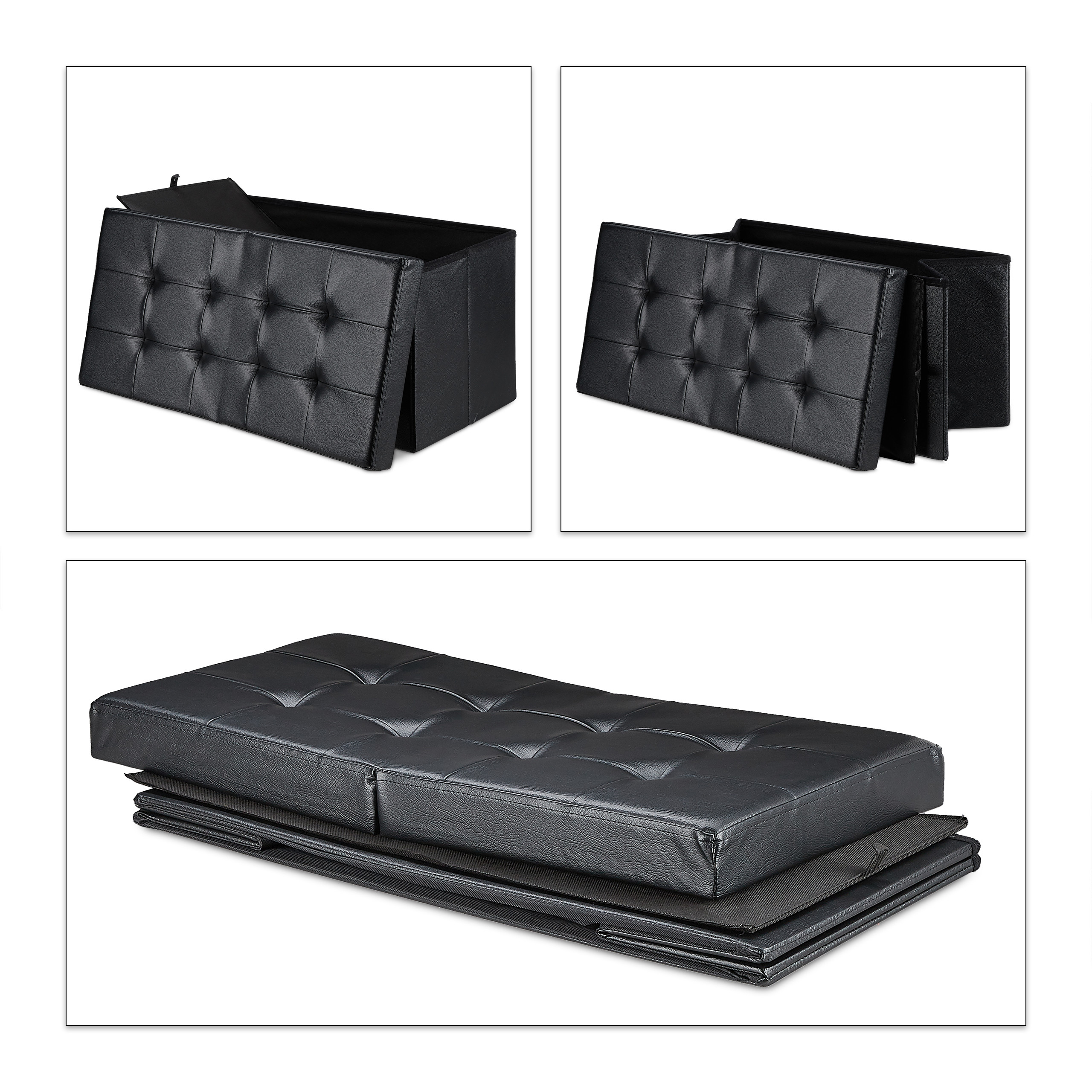 Baul almacenamiento puff decorativo taburete organizador acolchado plegable - Imagen 17 de 20