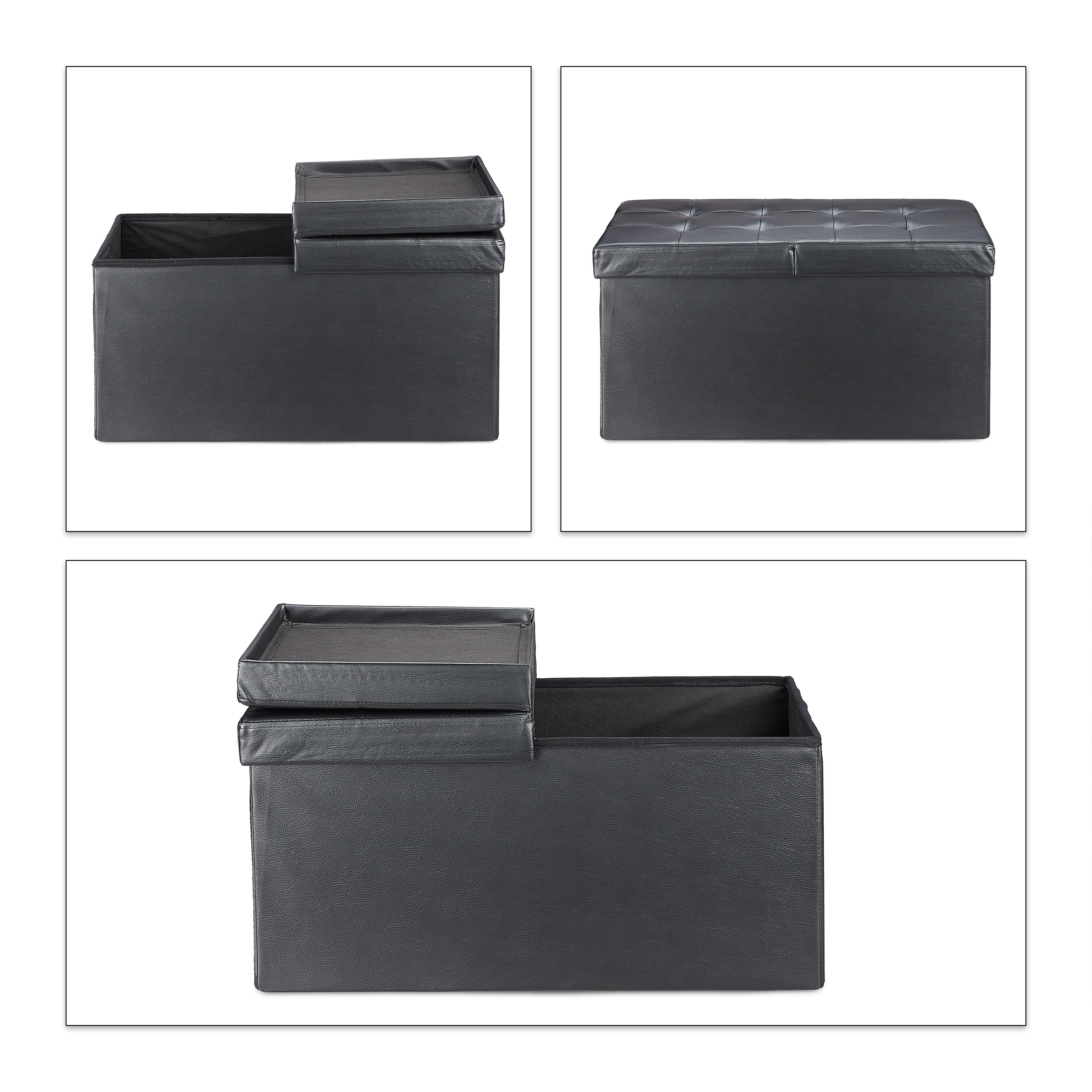 Baul almacenamiento puff decorativo taburete organizador acolchado plegable - Imagen 18 de 20