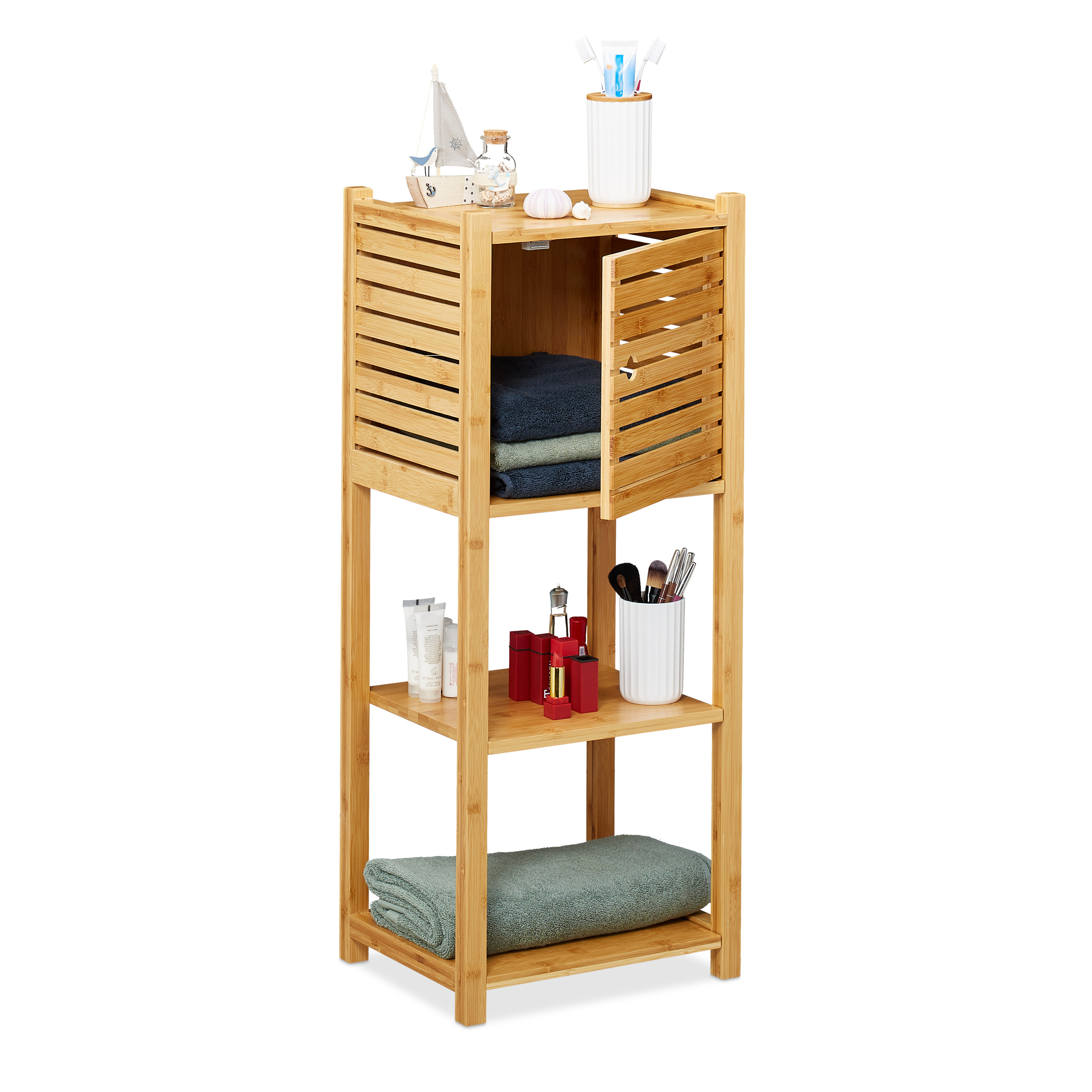 Badregal bambus Badezimmerregal Handtuchregal 4 Ablagen leicht Bambusregal  | eBay
