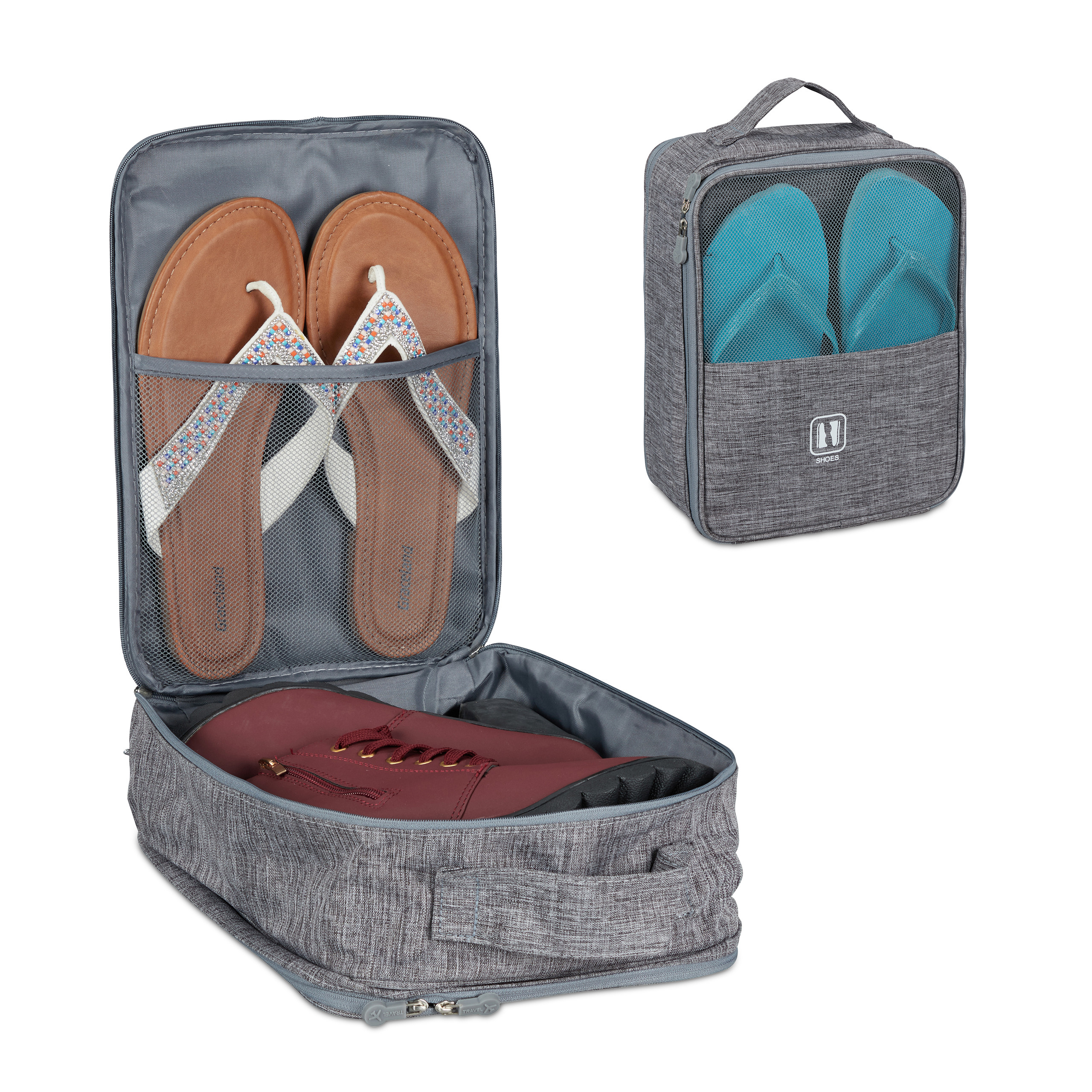 Schuh-Organizer Leder Reise Schuhbeutel Hellgrau - Tragbare Schuhtasche Fr  Wanderschuhe & Hausschuhe