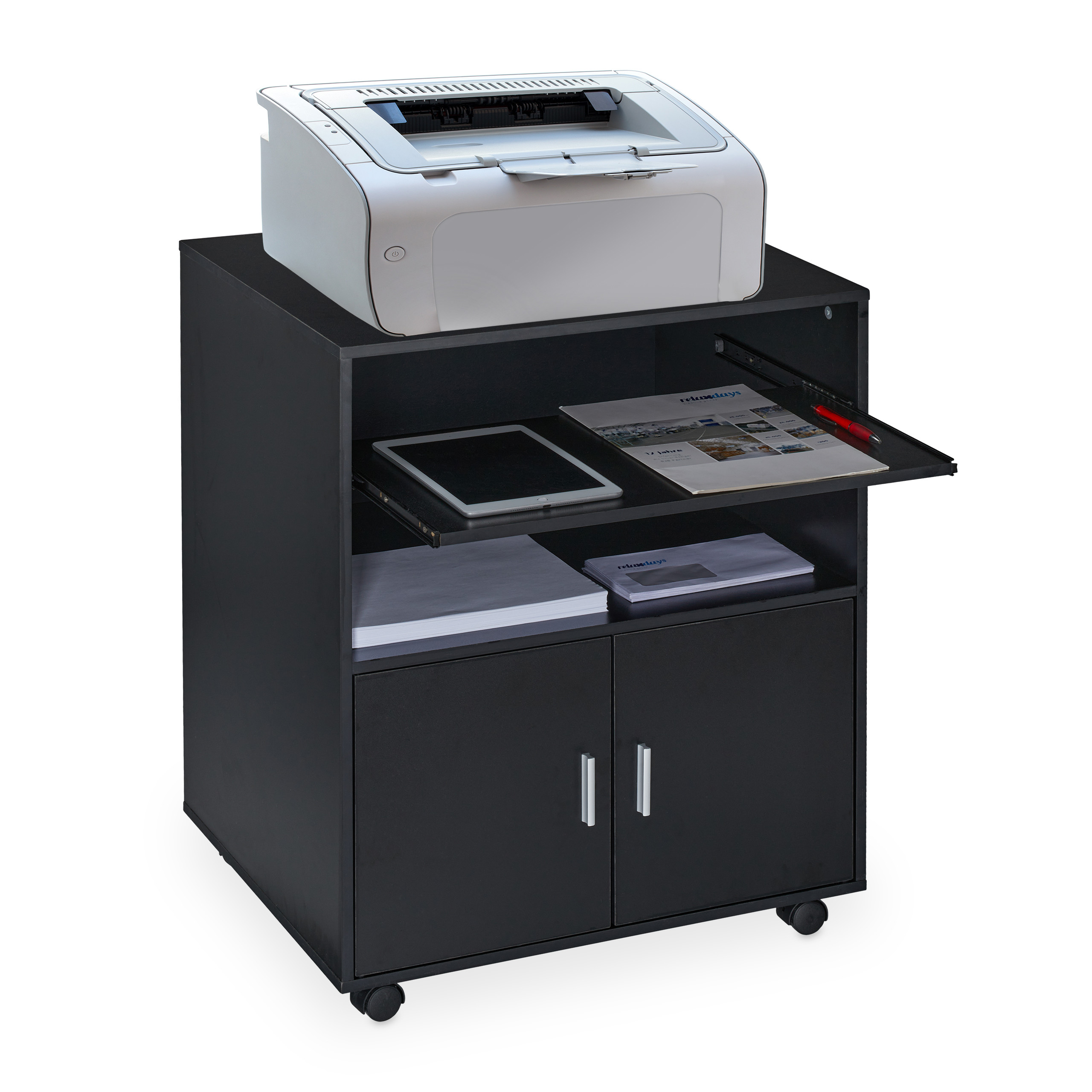 Caisson De Bureau Mobile Yaheetech - 3 Tiroirs + 2 Compartiments - Pour Imprimante - Blanc/Noir