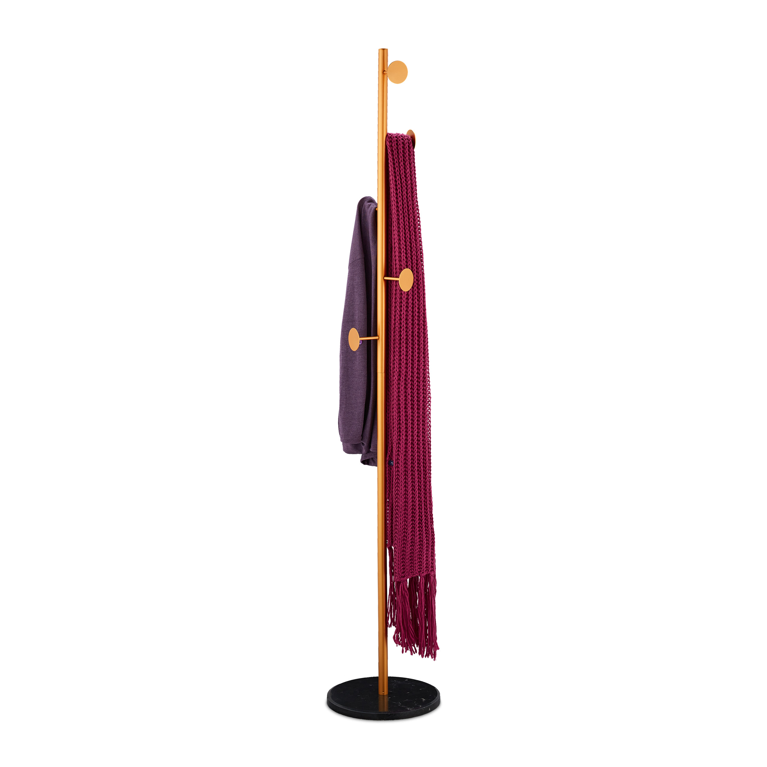 Garderobenständer Jackenständer Standgarderobe Taschenständer 5 Haken Marmorfuß