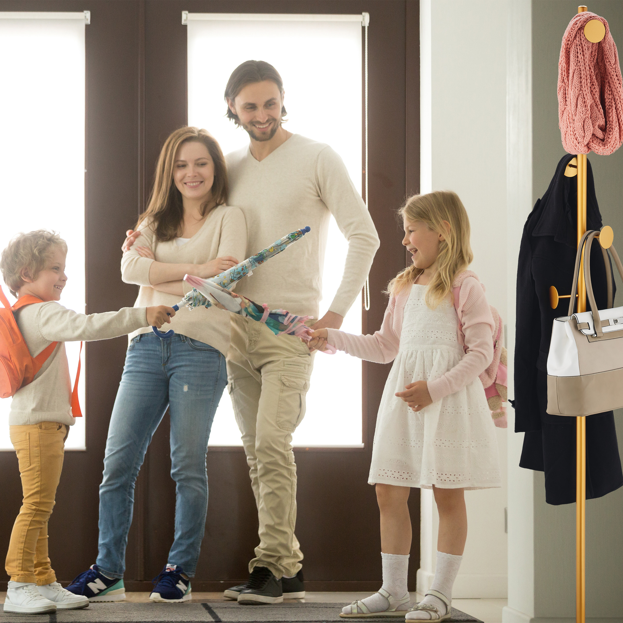 Garderobenständer Jackenständer Standgarderobe Taschenständer 5 Haken Marmorfuß