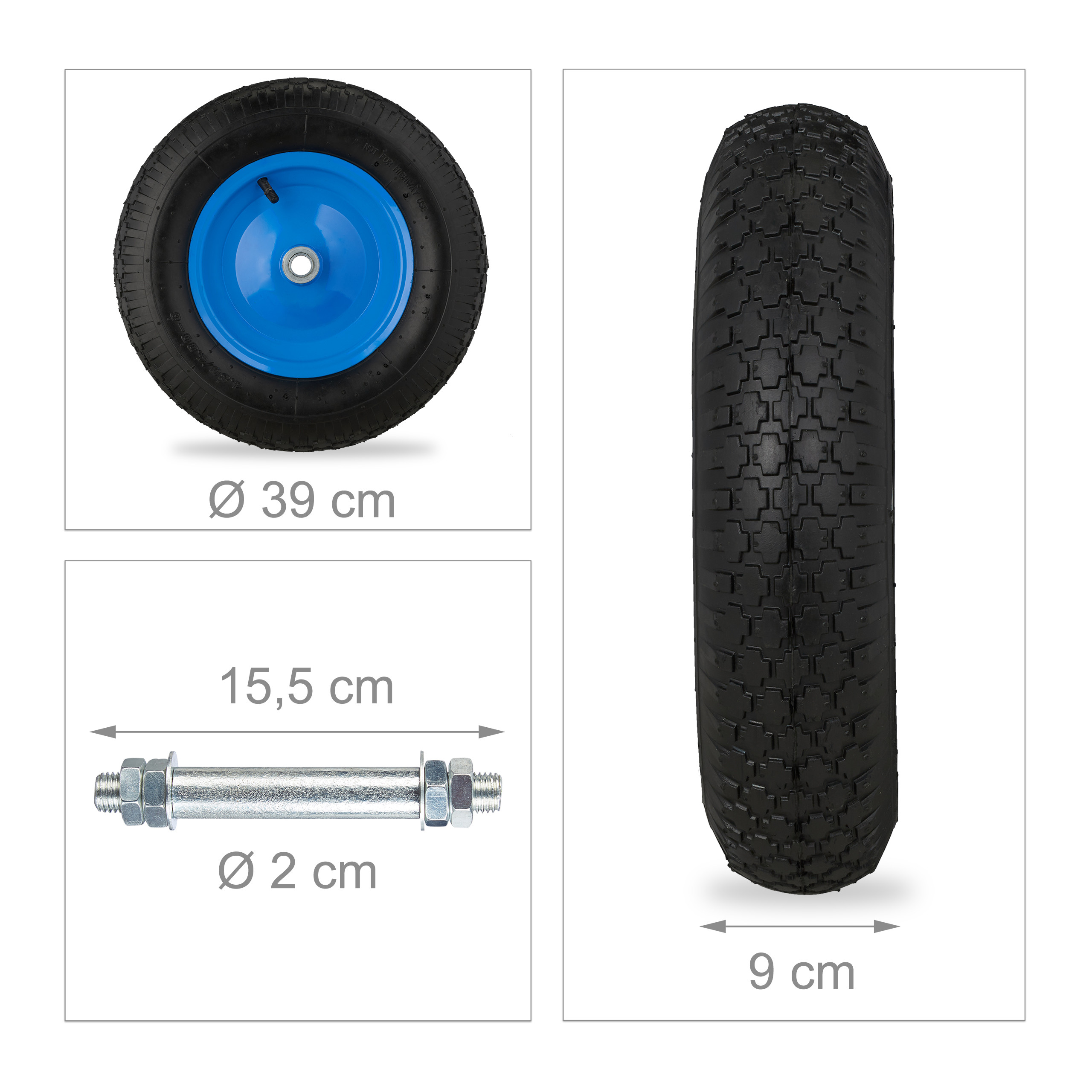 Relaxdays Roue De Brouette Pneumatique 4.80/4.00-8 – Charge Max 120 Kg, Jante Acier Bleu, Pneu Profilée Avec Roulement à Billes
