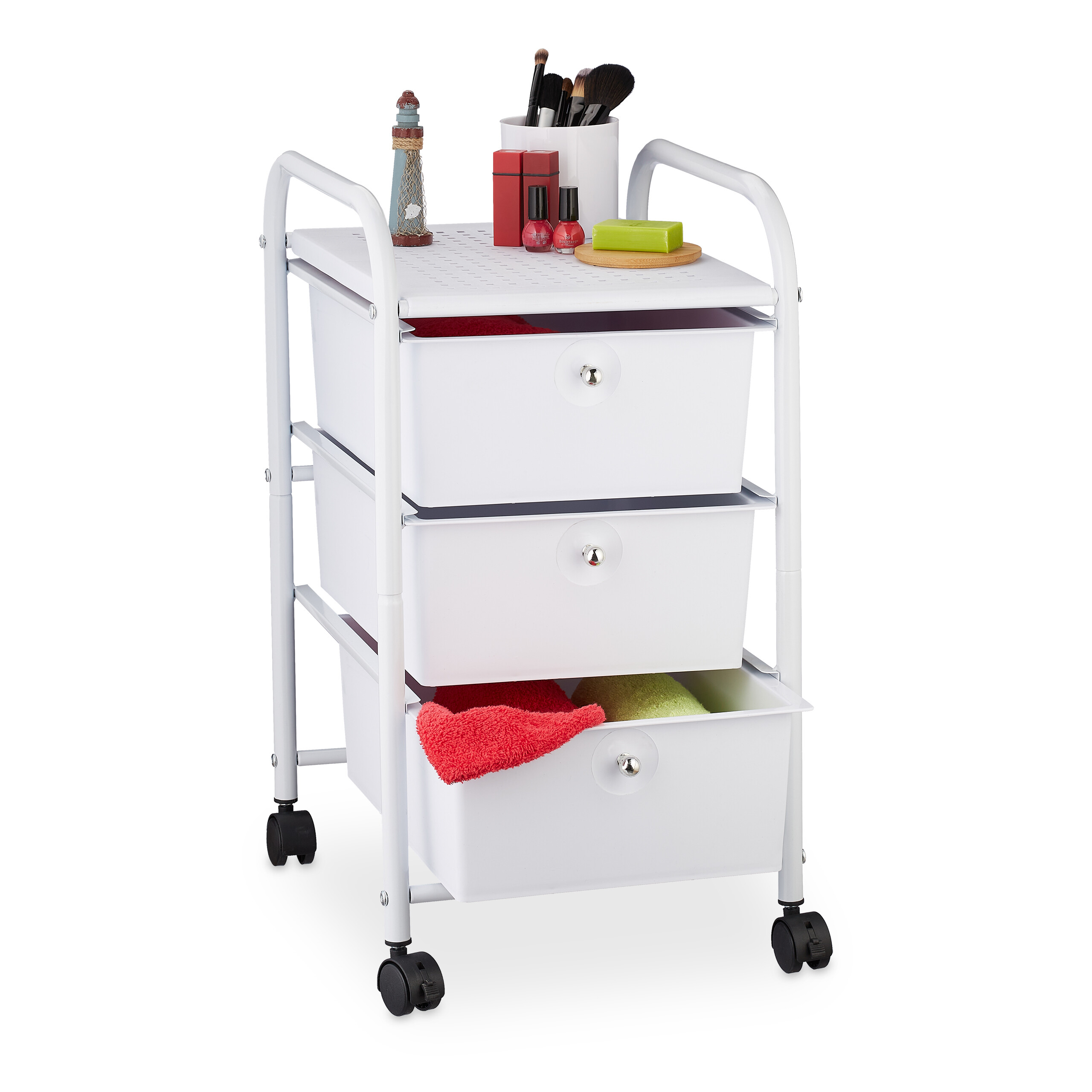 Carrito auxiliar carro de almacenamiento 4 ruedas 3 cajones carrito de baño - Imagen 15 de 36