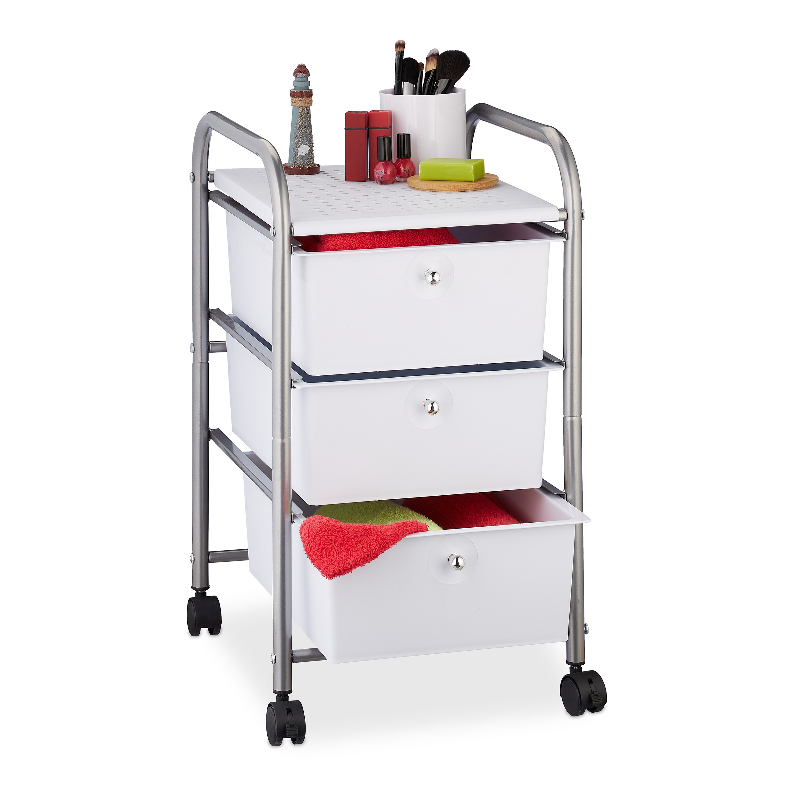 Carrito auxiliar carro de almacenamiento 4 ruedas 3 cajones carrito de baño - Imagen 4 de 36