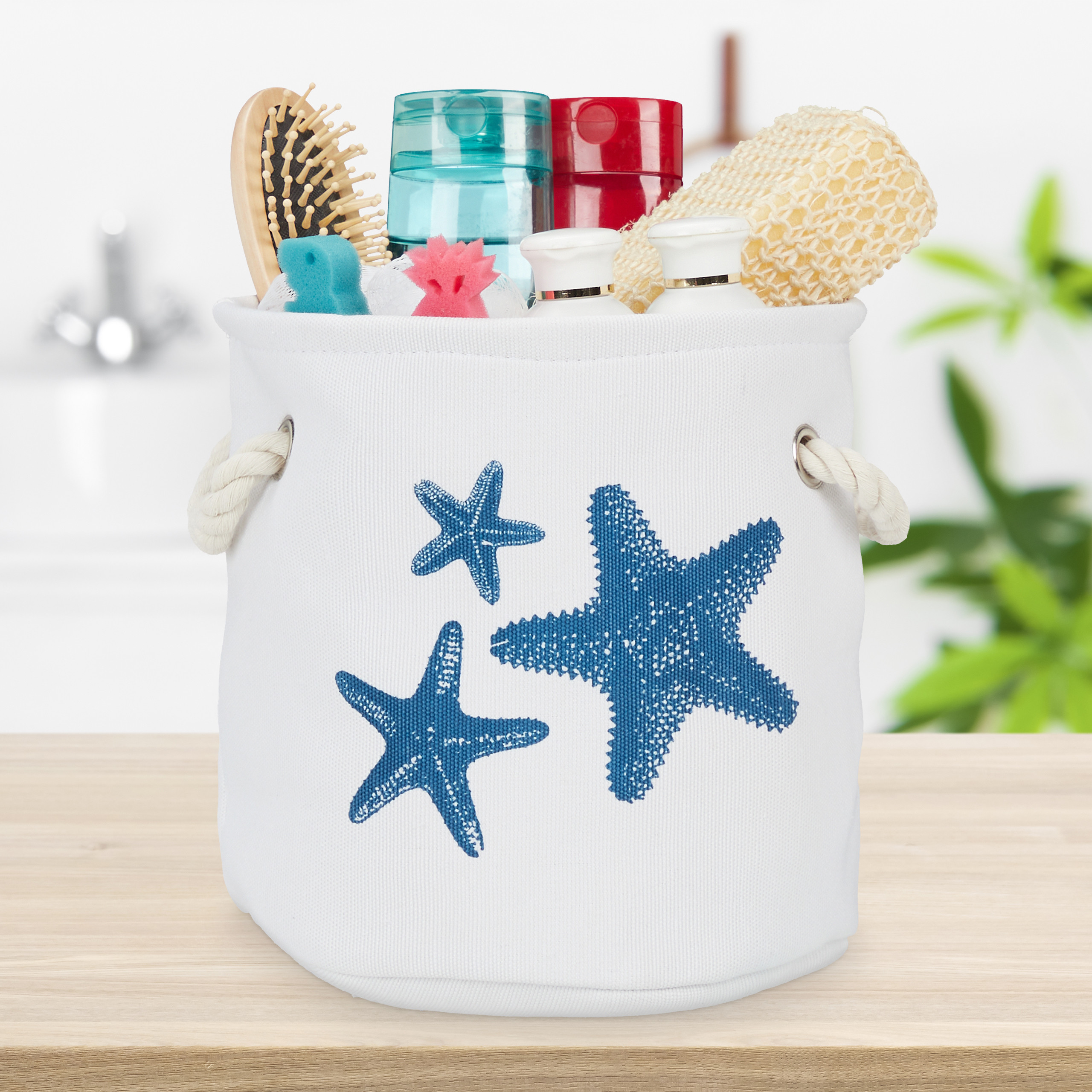 Aufbewahrungskorb Stoff 4er Set Körbe maritim Badezimmerkorb Stoffkorb blau weiß
